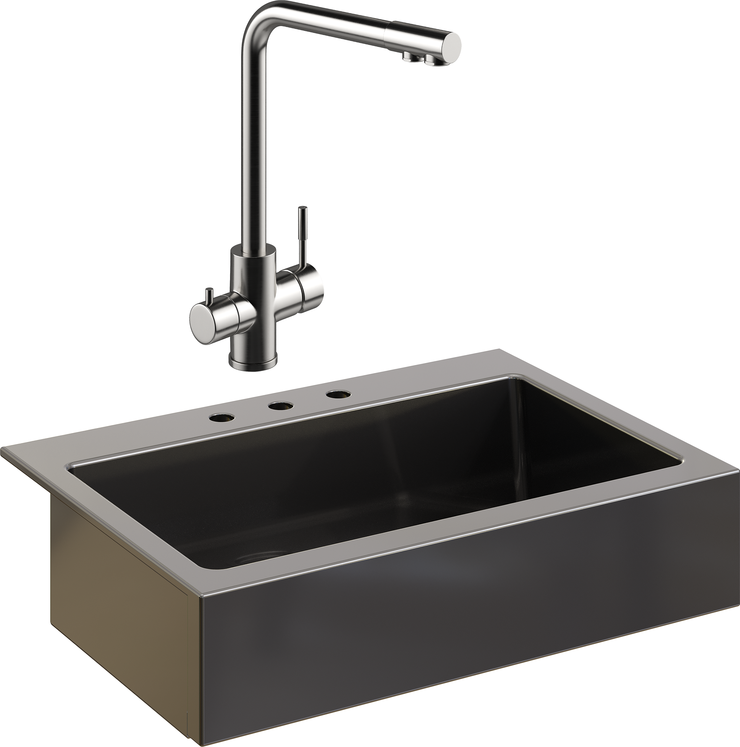 Комплект Мойка кухонная Domaci Сиена 50186-110 с 3 отверстиями, черная матовая + Смеситель Ливорно WFD04018 брашированная сталь
