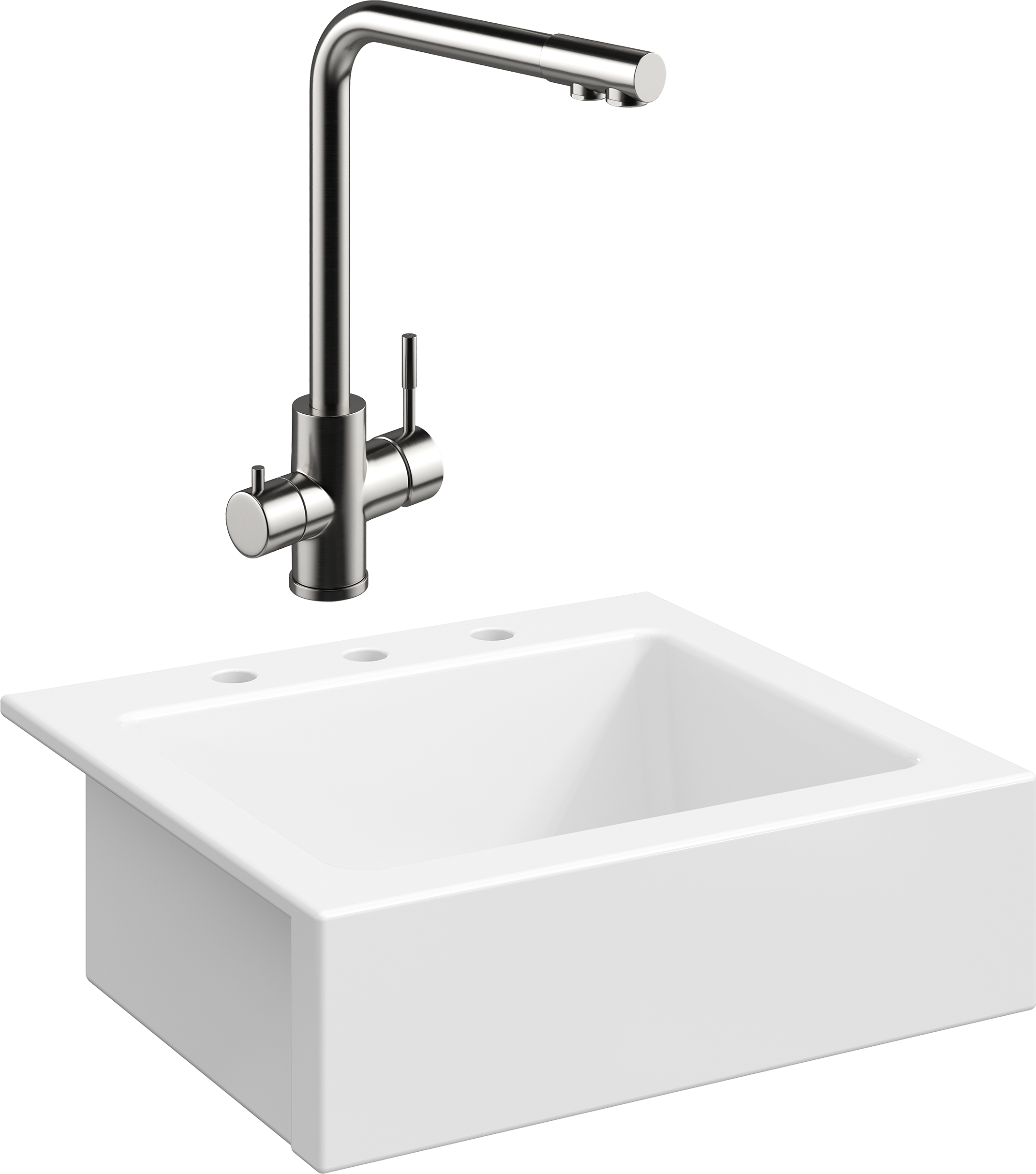 Комплект Мойка кухонная Domaci Сиена 50166-101 с 3 отверстиями, белый глянец + Смеситель Ливорно WFD04018 брашированная сталь