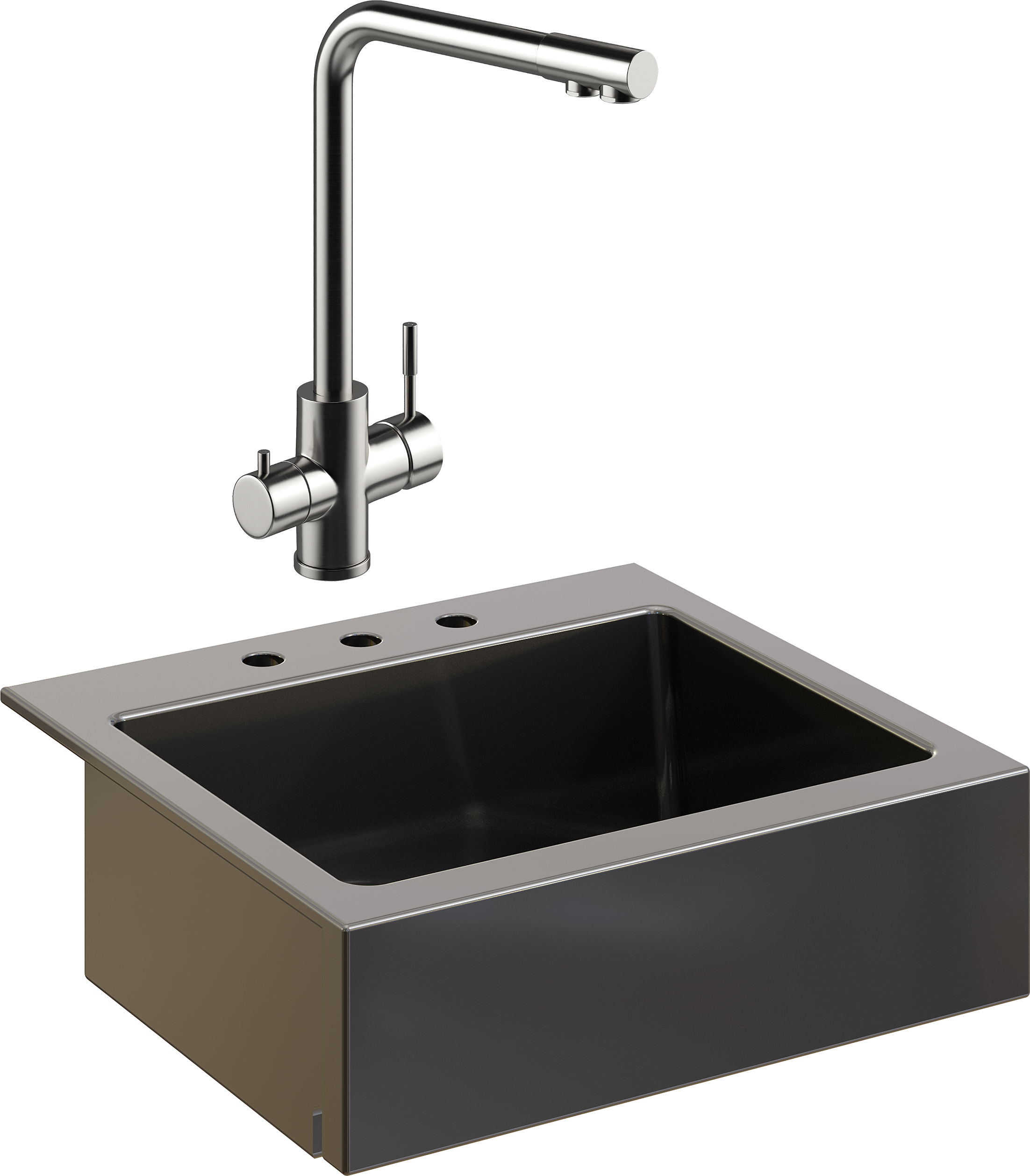 Комплект Мойка кухонная Domaci Сиена 50166-110 с 3 отверстиями, черная матовая + Смеситель Ливорно WFD04018 брашированная сталь