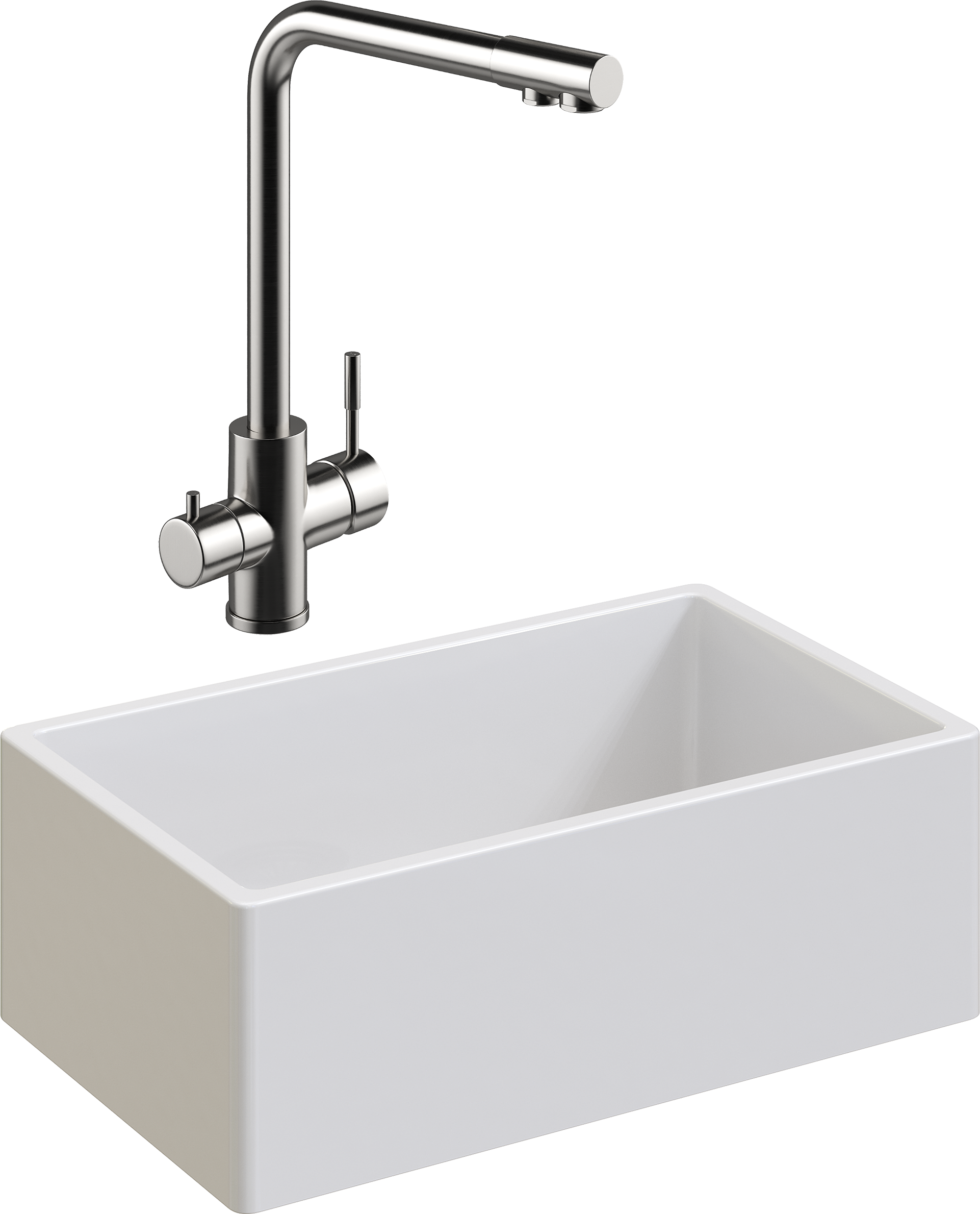 Комплект Мойка кухонная Domaci Сиена 50276-101 белый глянец + Смеситель Ливорно WFD04018 брашированная сталь