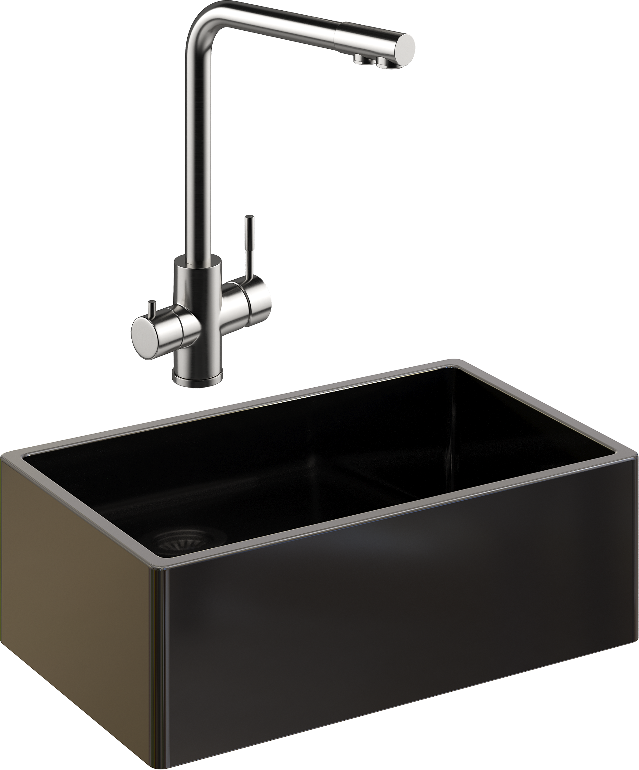 Комплект Мойка кухонная Domaci Сиена 50276-110 черная матовая + Смеситель Ливорно WFD04018 брашированная сталь