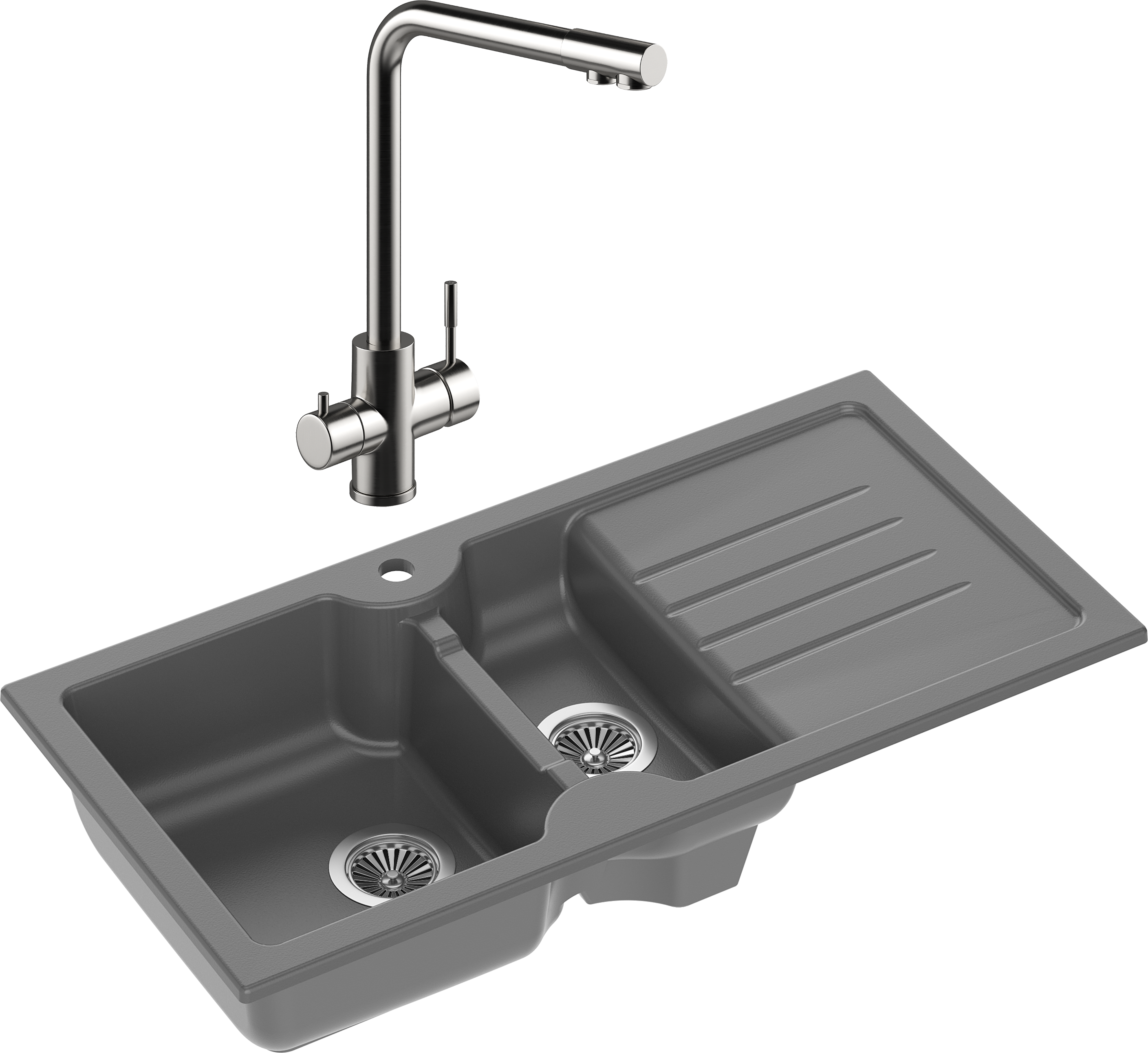Комплект Мойка кухонная Domaci Сиена 54100-112 антрацит + Смеситель Ливорно WFD04018 брашированная сталь