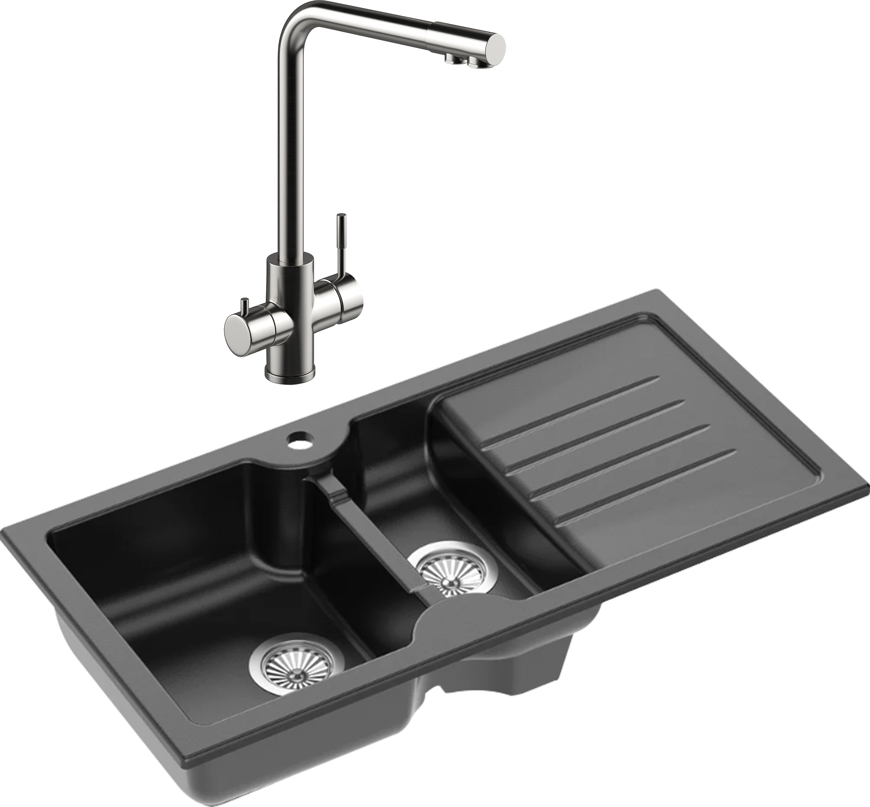 Комплект Мойка кухонная Domaci Сиена 54100-110 черная матовая + Смеситель Ливорно WFD04018 брашированная сталь