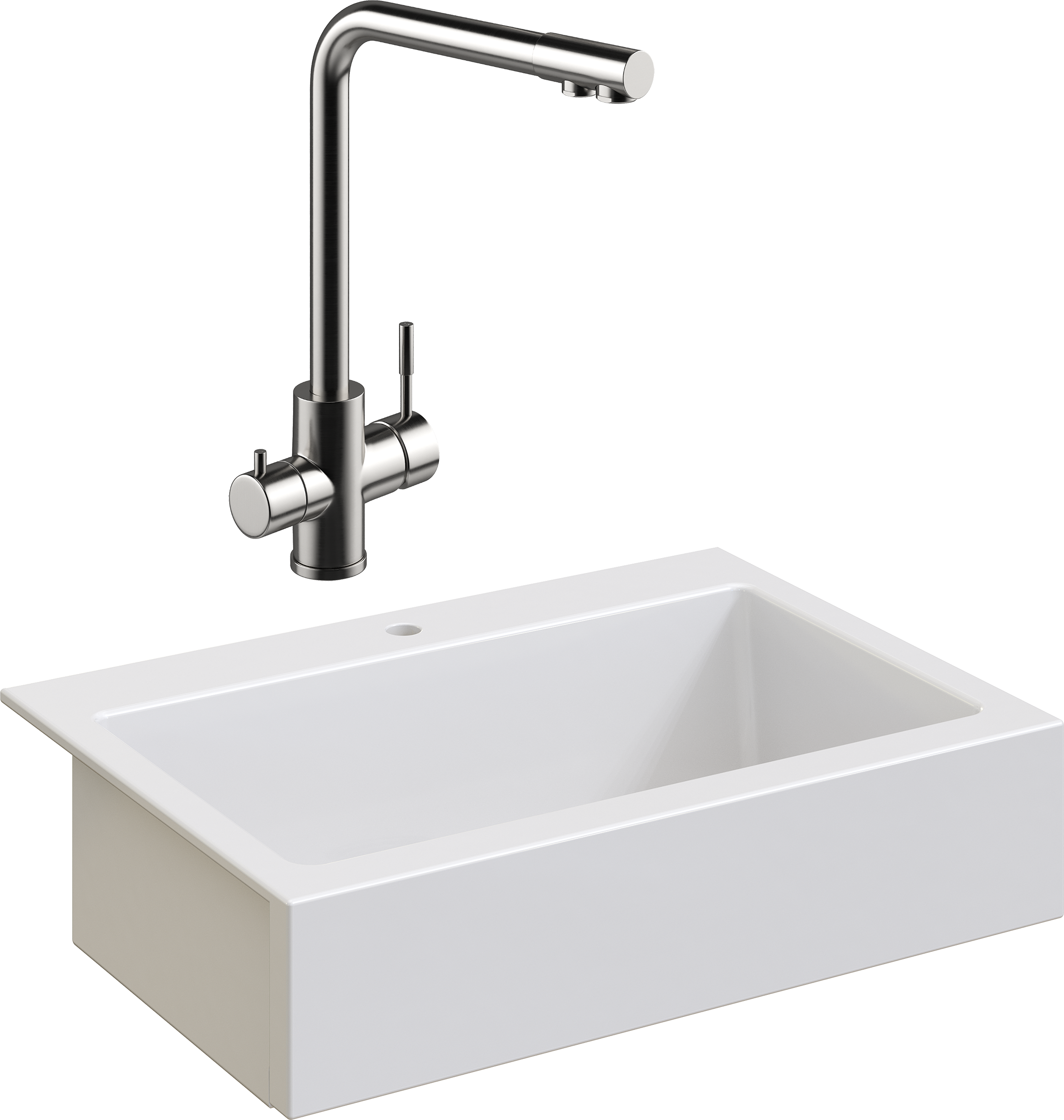 Комплект Мойка кухонная Domaci Сиена 50186-101 с 1 отверстием, белый глянец + Смеситель Ливорно WFD04018 брашированная сталь