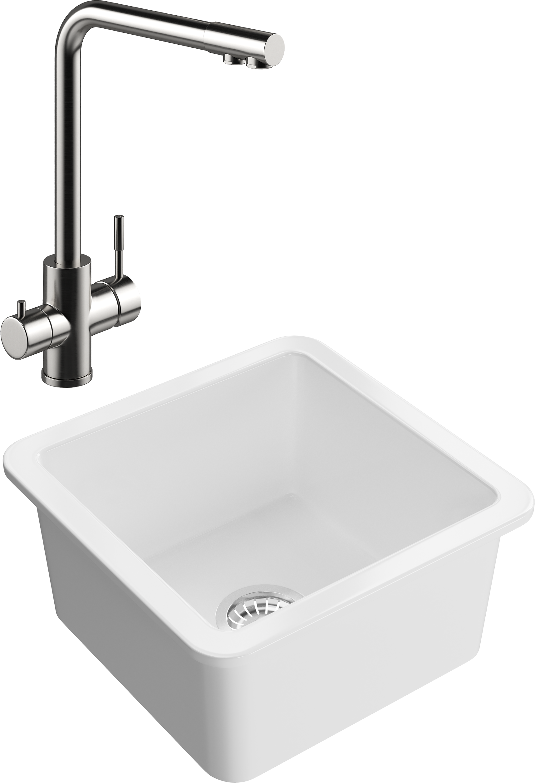 Комплект Мойка кухонная Domaci Сиена 50345-101 белый глянец + Смеситель Ливорно WFD04018 брашированная сталь