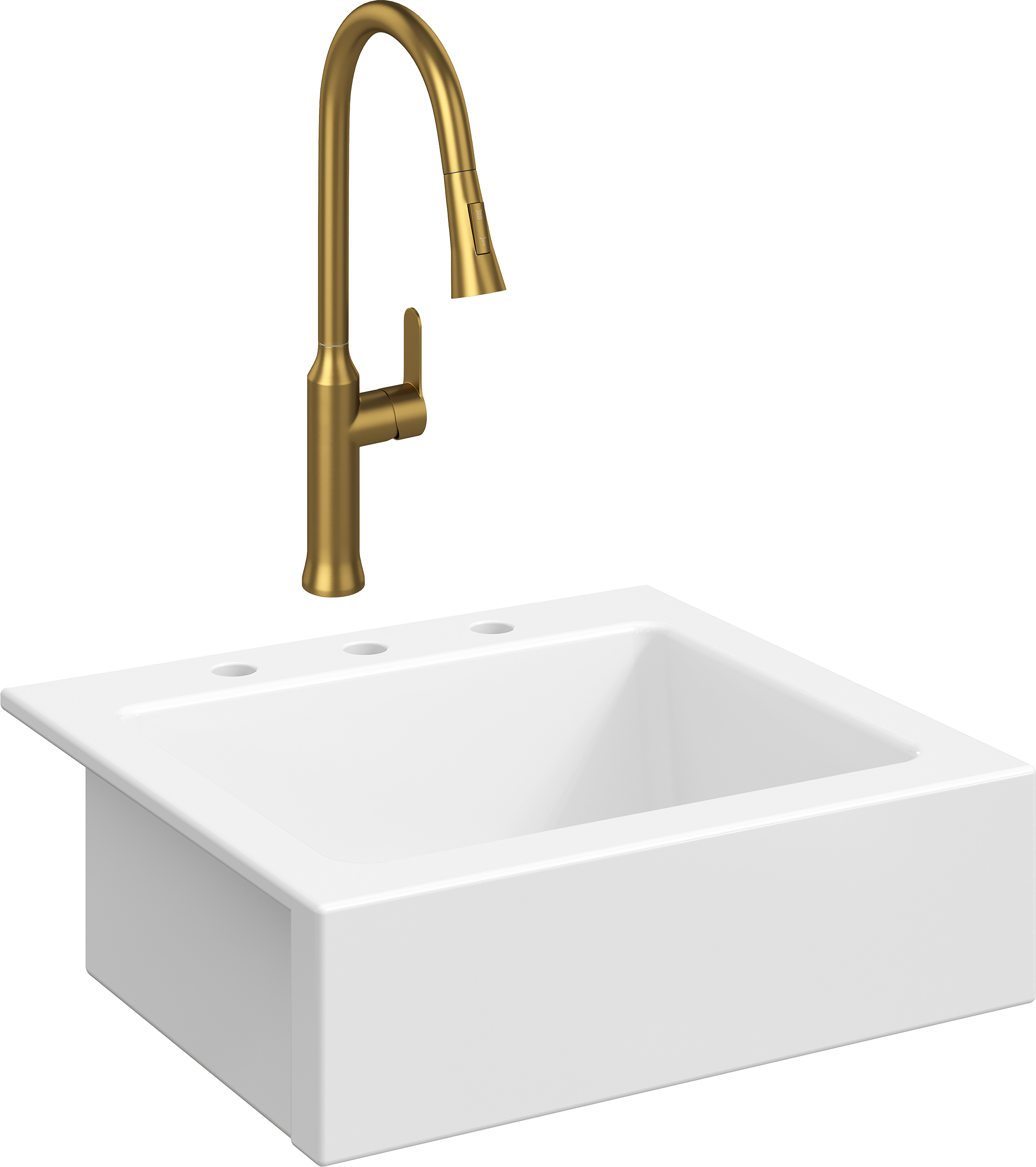 Комплект Мойка Domaci Сиена 50166-101 с 3 отверстиями, белый глянец + Смеситель Ливорно WFD04162 матовое золото