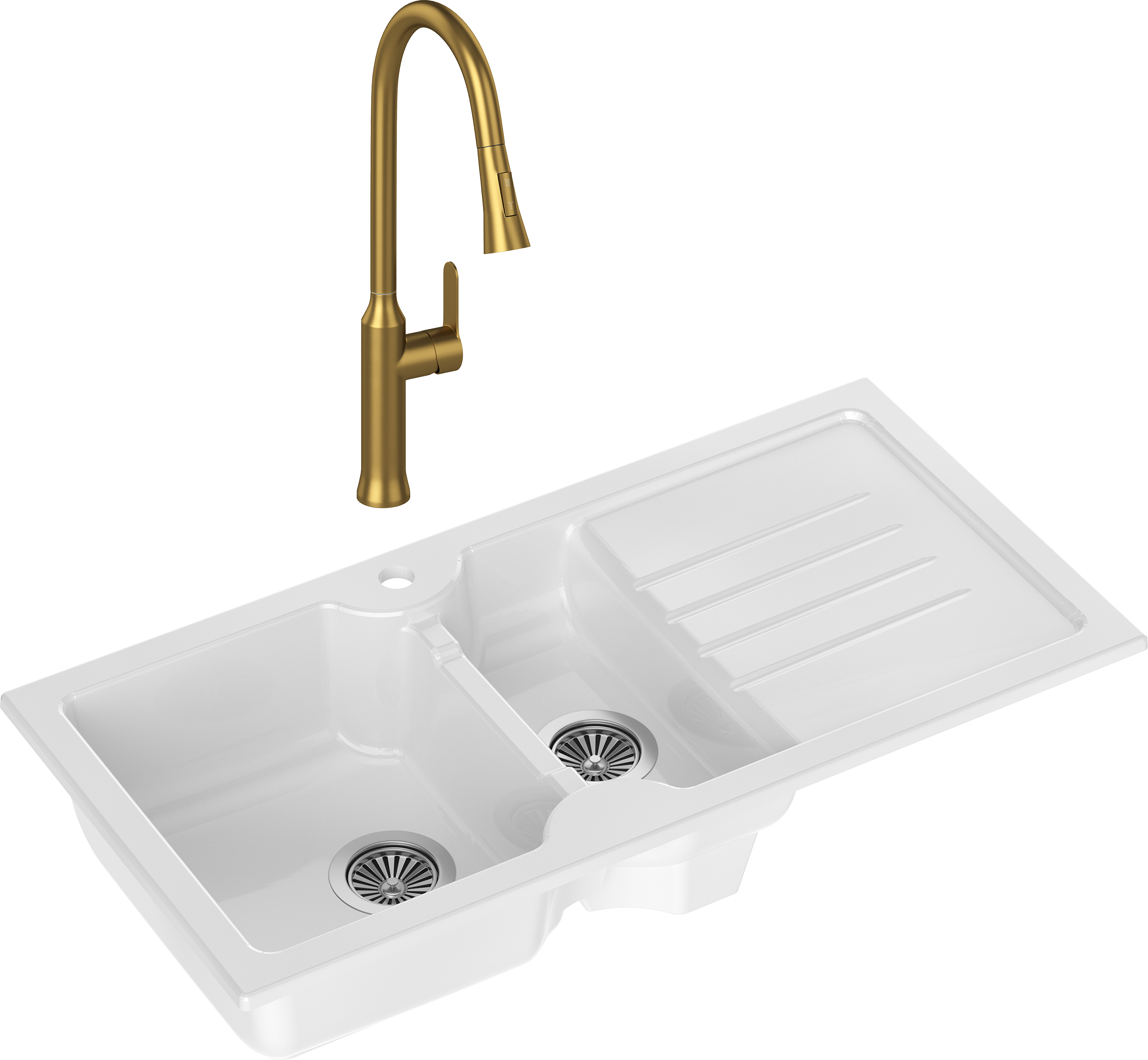 Комплект Мойка Domaci Сиена 54100-101 белый глянец + Смеситель Ливорно WFD04162 матовое золото