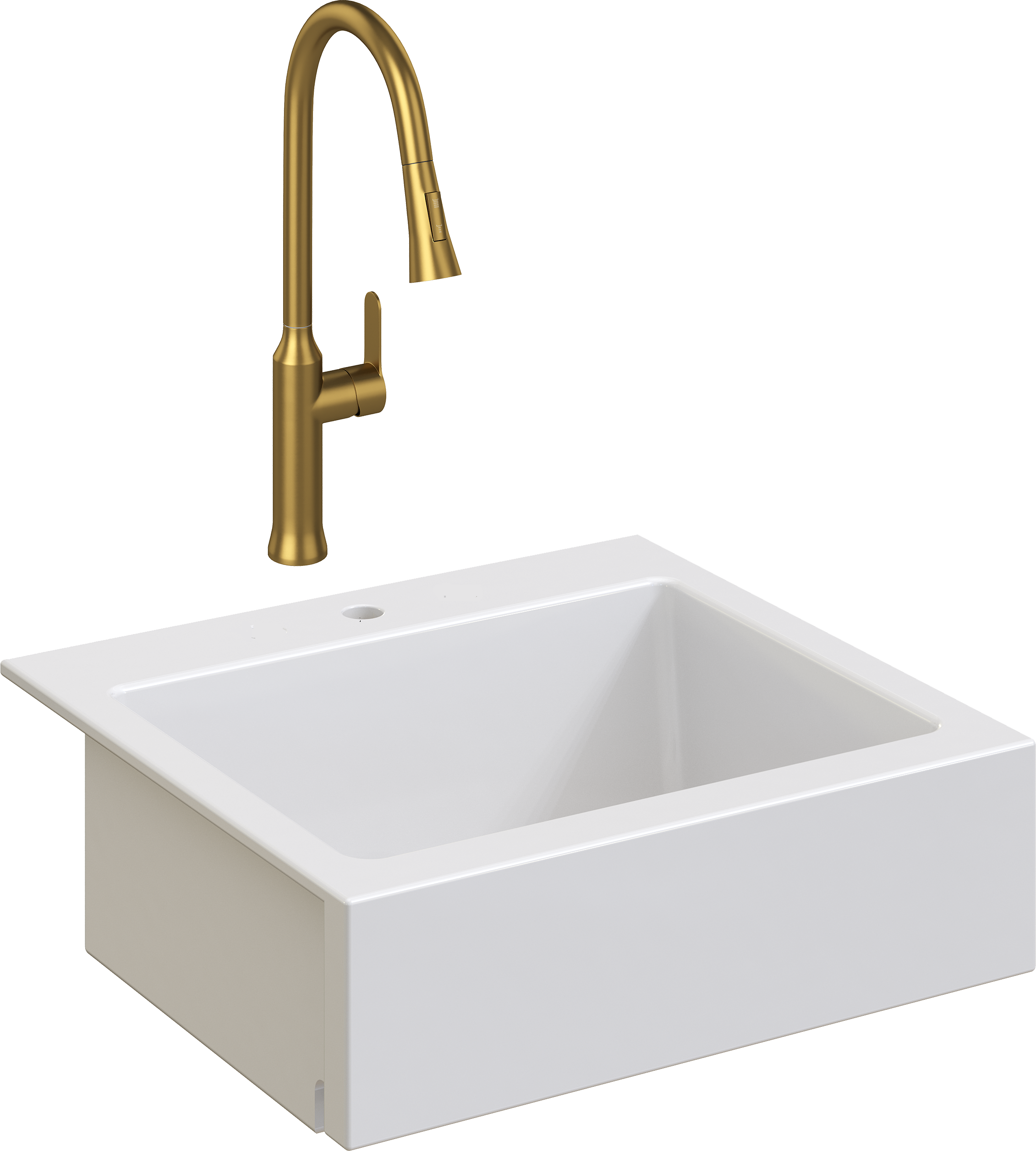 Комплект Мойка Domaci Сиена 50166-101 с 1 отверстием, белый глянец + Смеситель Ливорно WFD04162 матовое золото