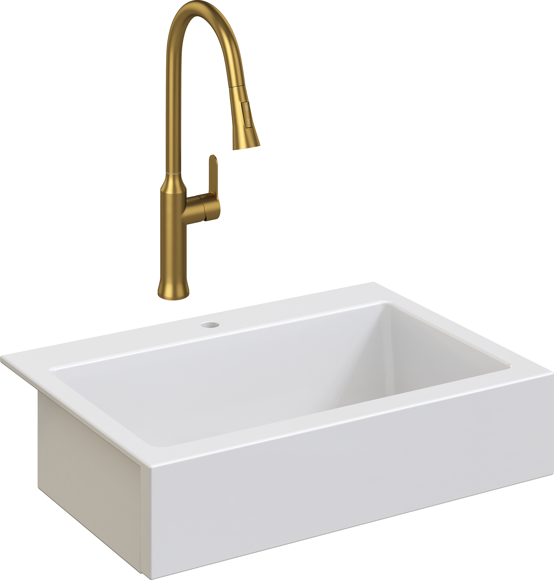 Комплект Мойка Domaci Сиена 50186-101 с 1 отверстием, белый глянец + Смеситель Ливорно WFD04162 матовое золото