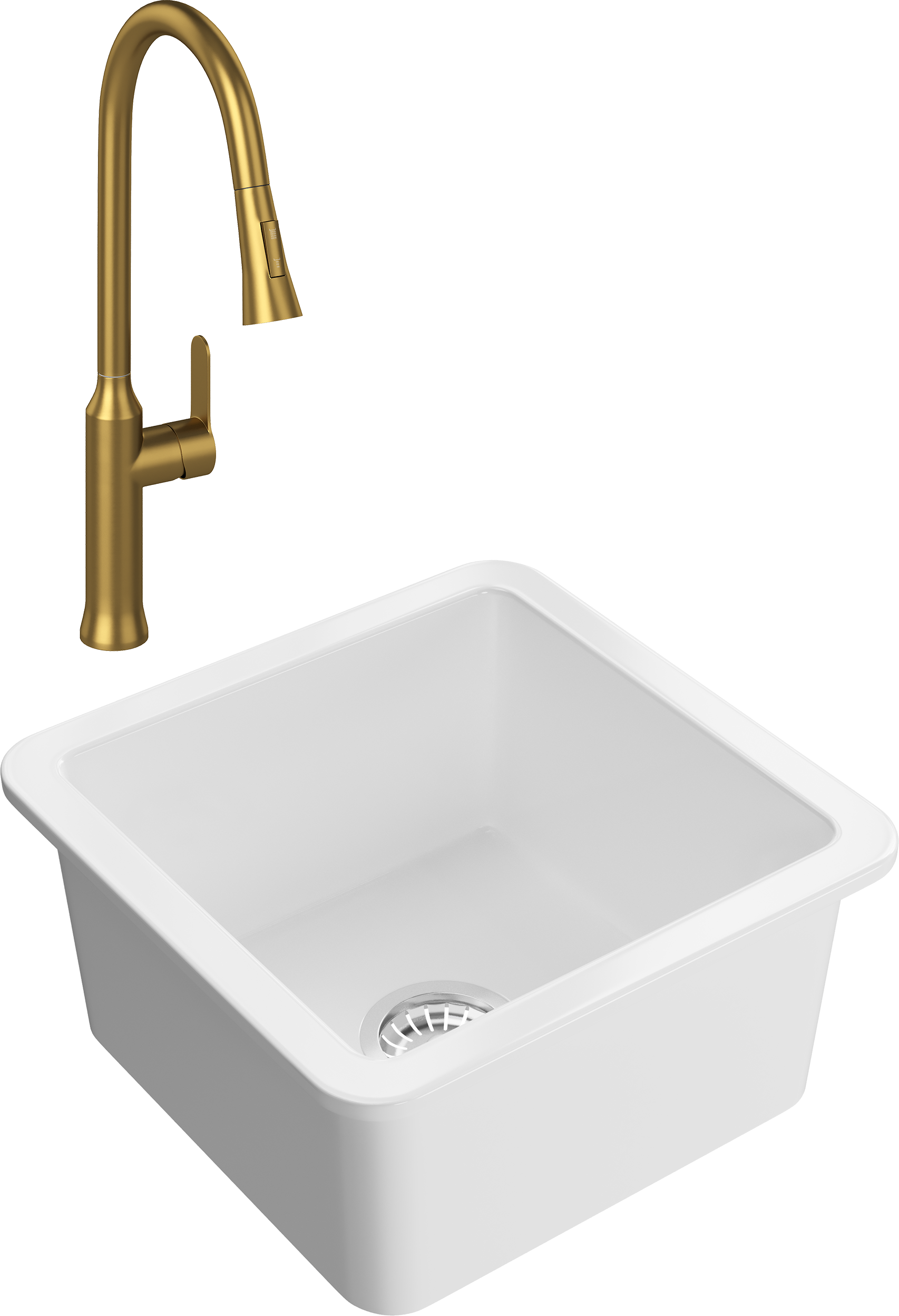 Комплект Мойка Domaci Сиена 50345-101 белый глянец + Смеситель Ливорно WFD04162 матовое золото