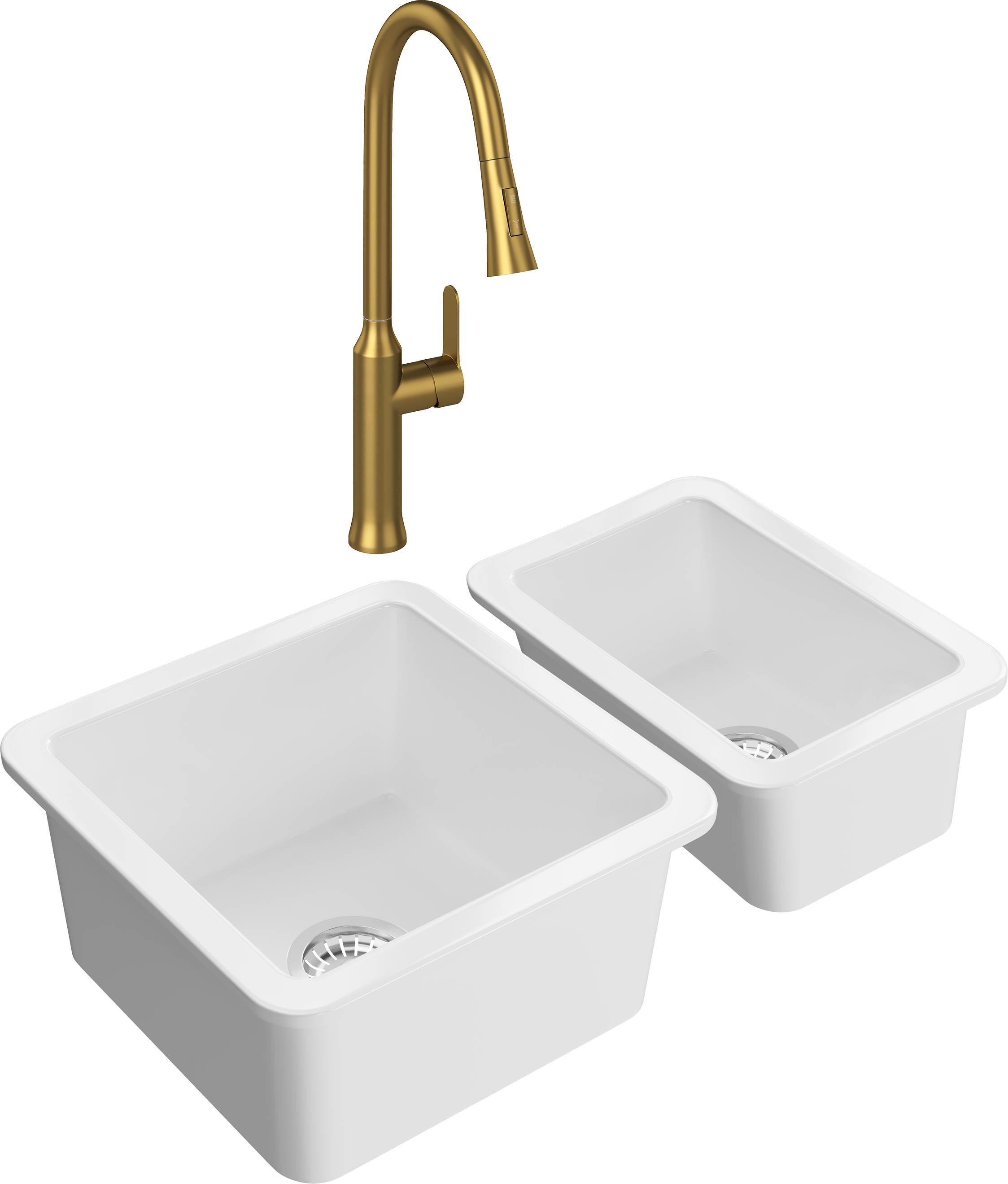 Комплект Мойка Domaci Сиена 50345-101 белый глянец + Мойка 50325-101 белый глянец + Смеситель Ливорно WFD04162 матовое золото