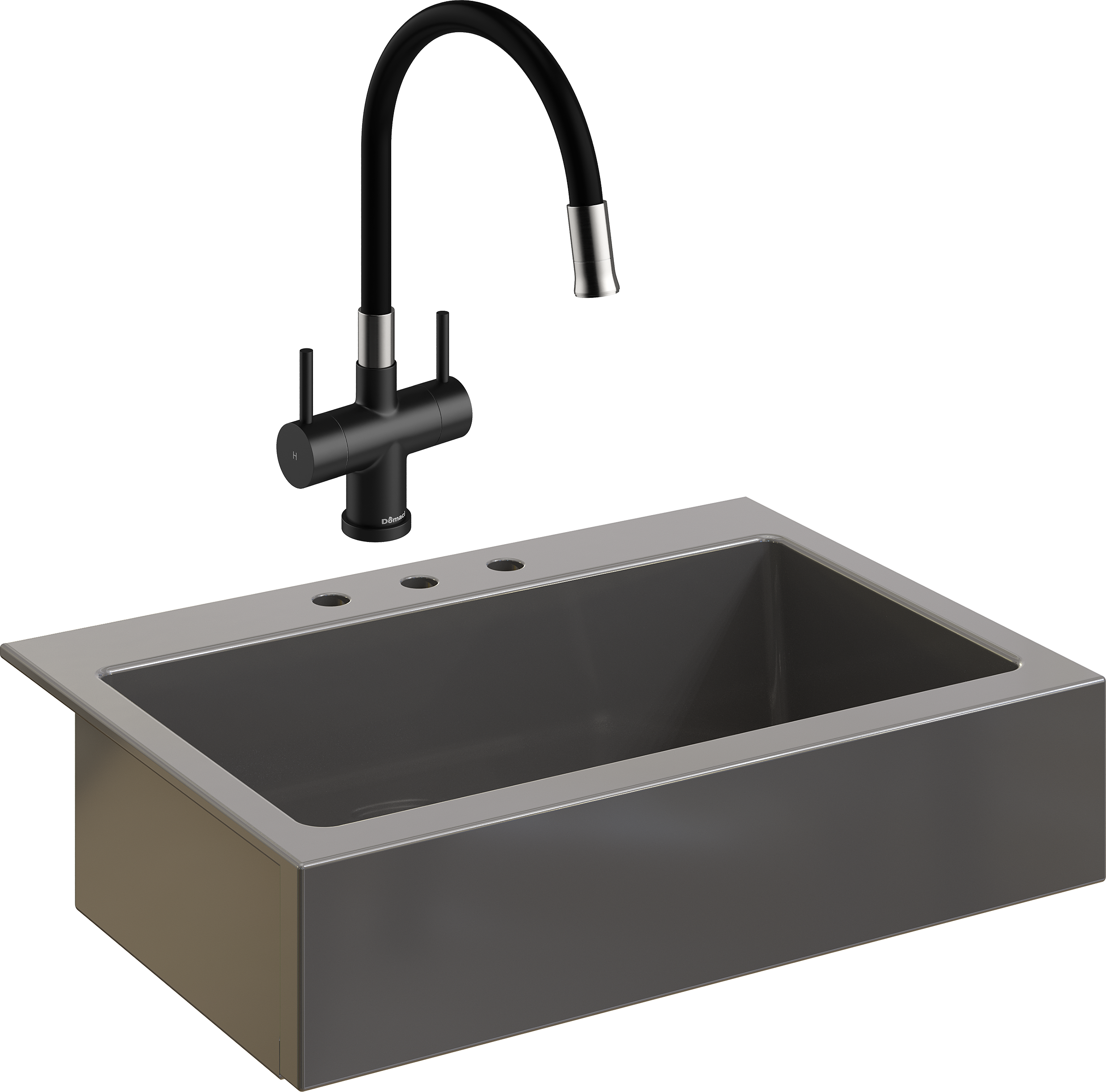 Комплект Мойка Domaci Сиена 50186-112 с 3 отверстиями, антрацит + Смеситель Ливорно WFD04023 черный