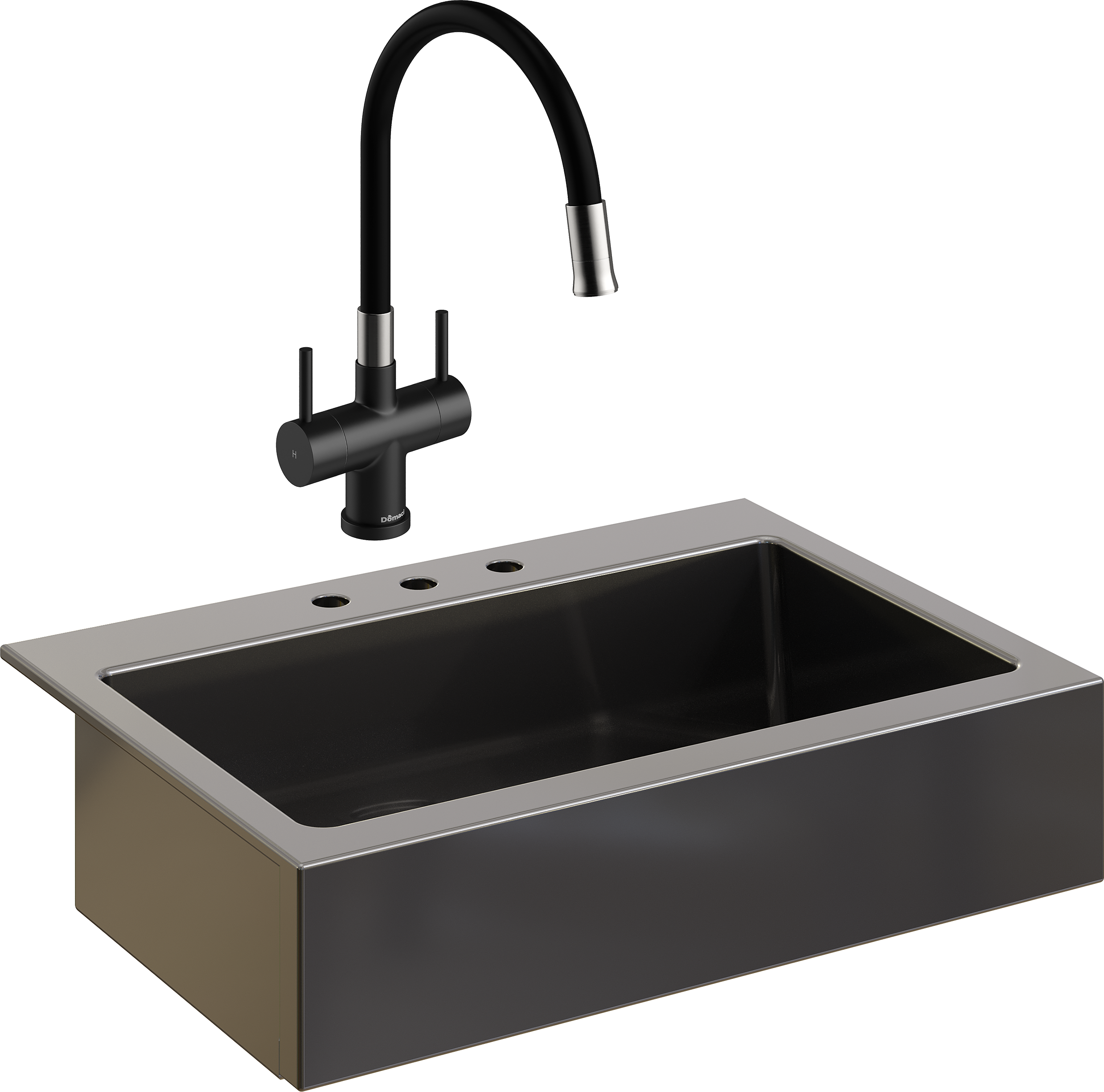 Комплект Мойка кухонная Domaci Сиена 50186-110 с 3 отверстиями, черная матовая + Смеситель Ливорно WFD04023 черный