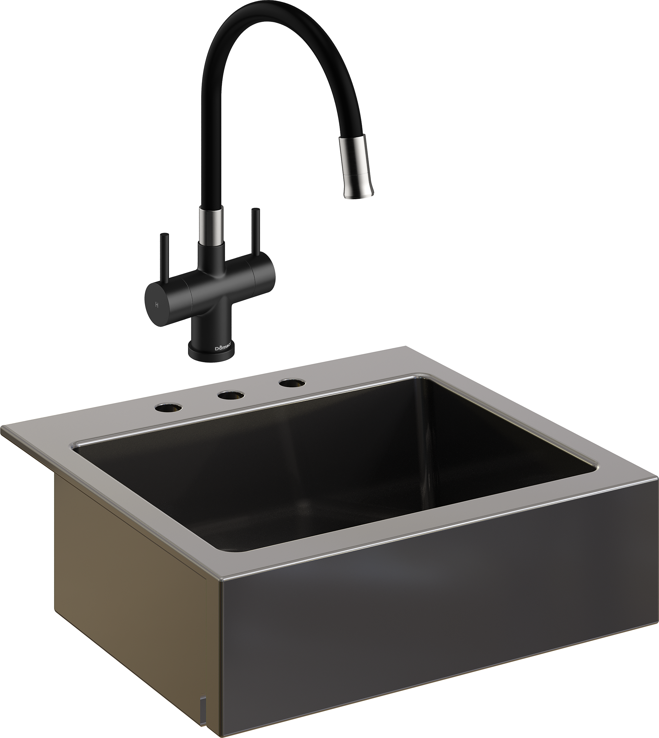 Комплект Мойка кухонная Domaci Сиена 50166-110 с 3 отверстиями, черная матовая + Смеситель Ливорно WFD04023 черный