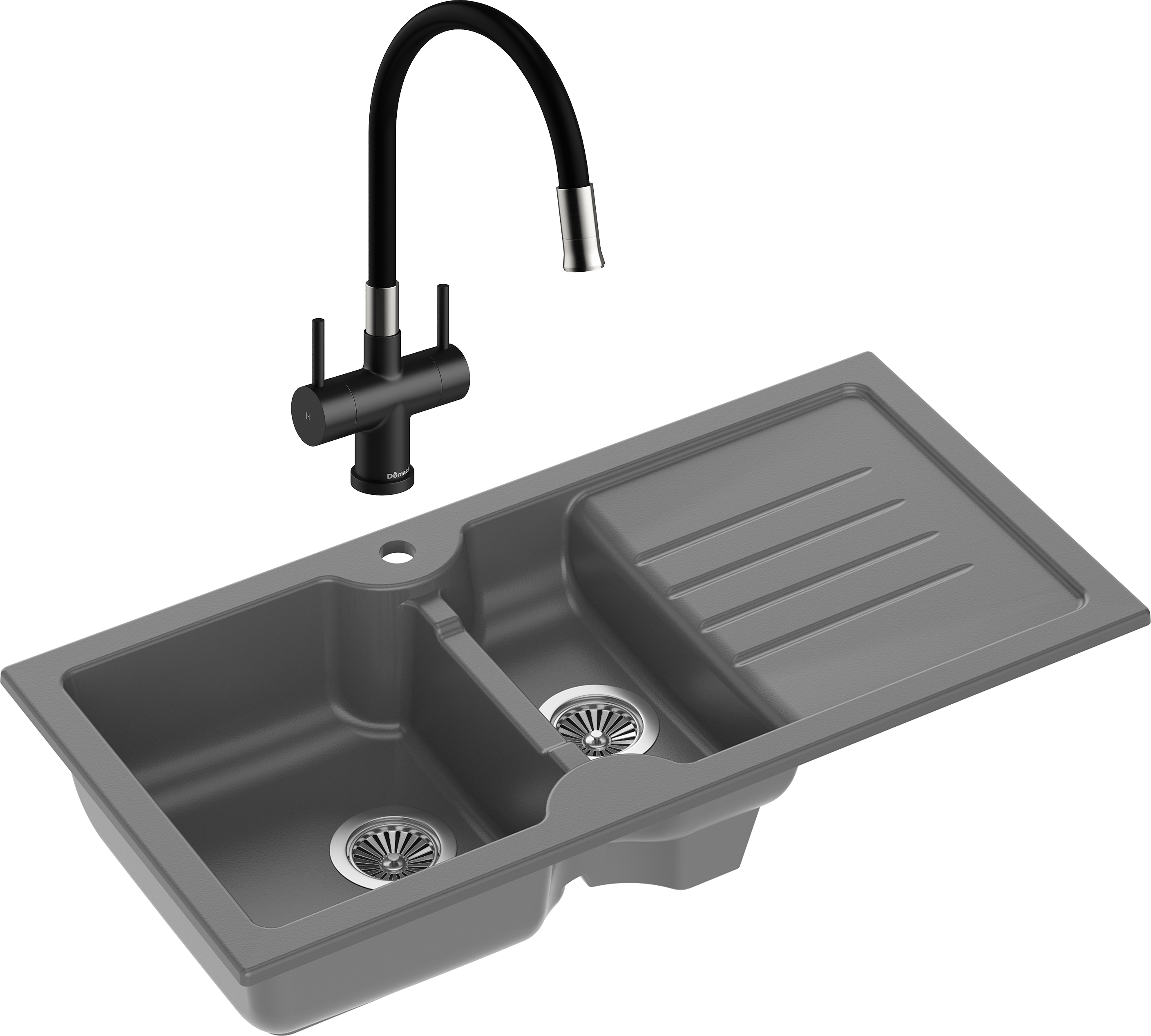 Комплект Мойка Domaci Сиена 54100-112 антрацит + Смеситель Ливорно WFD04023 черный