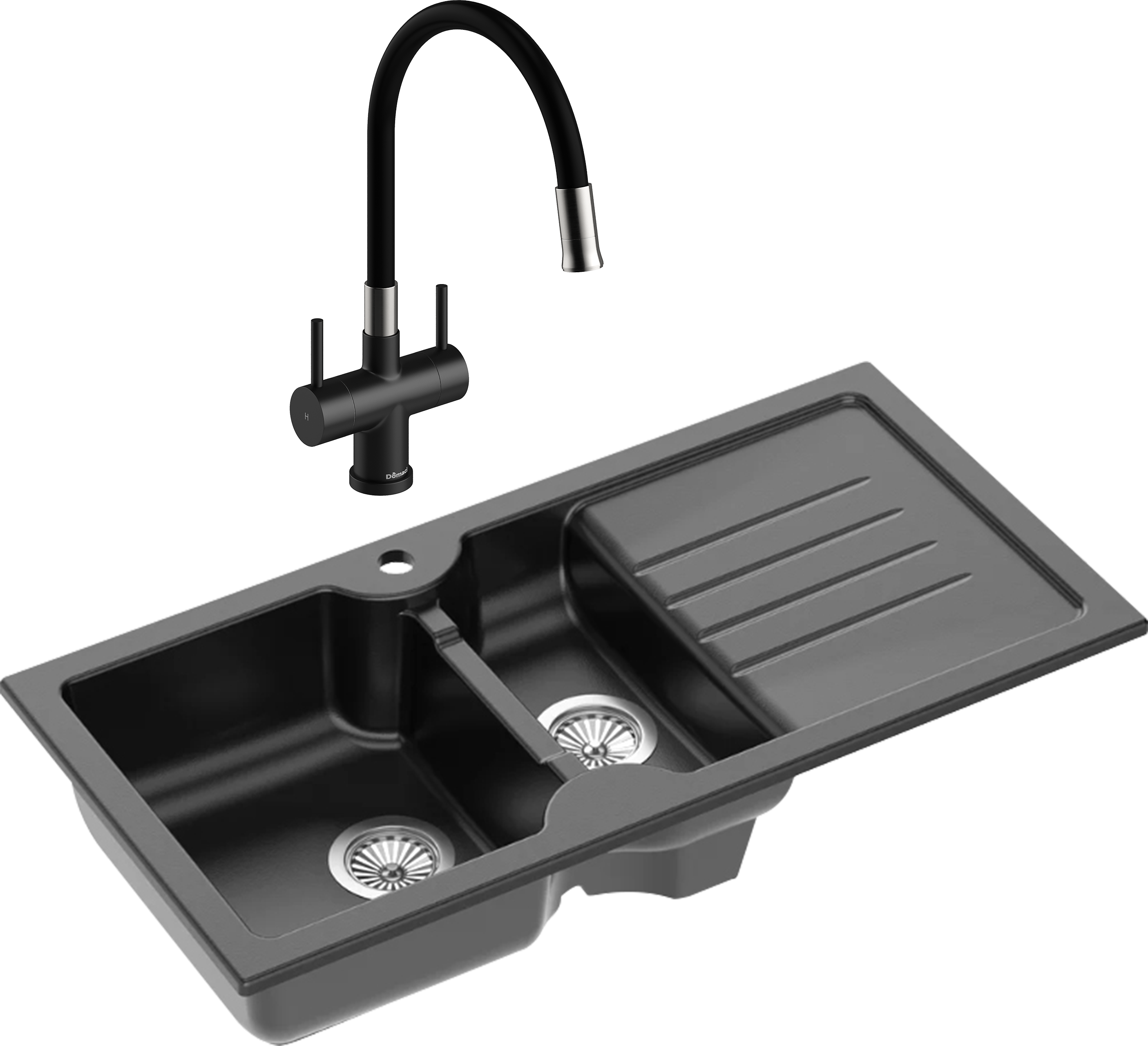 Комплект Мойка Domaci Сиена 54100-110 черная матовая + Смеситель Ливорно WFD04023 черный