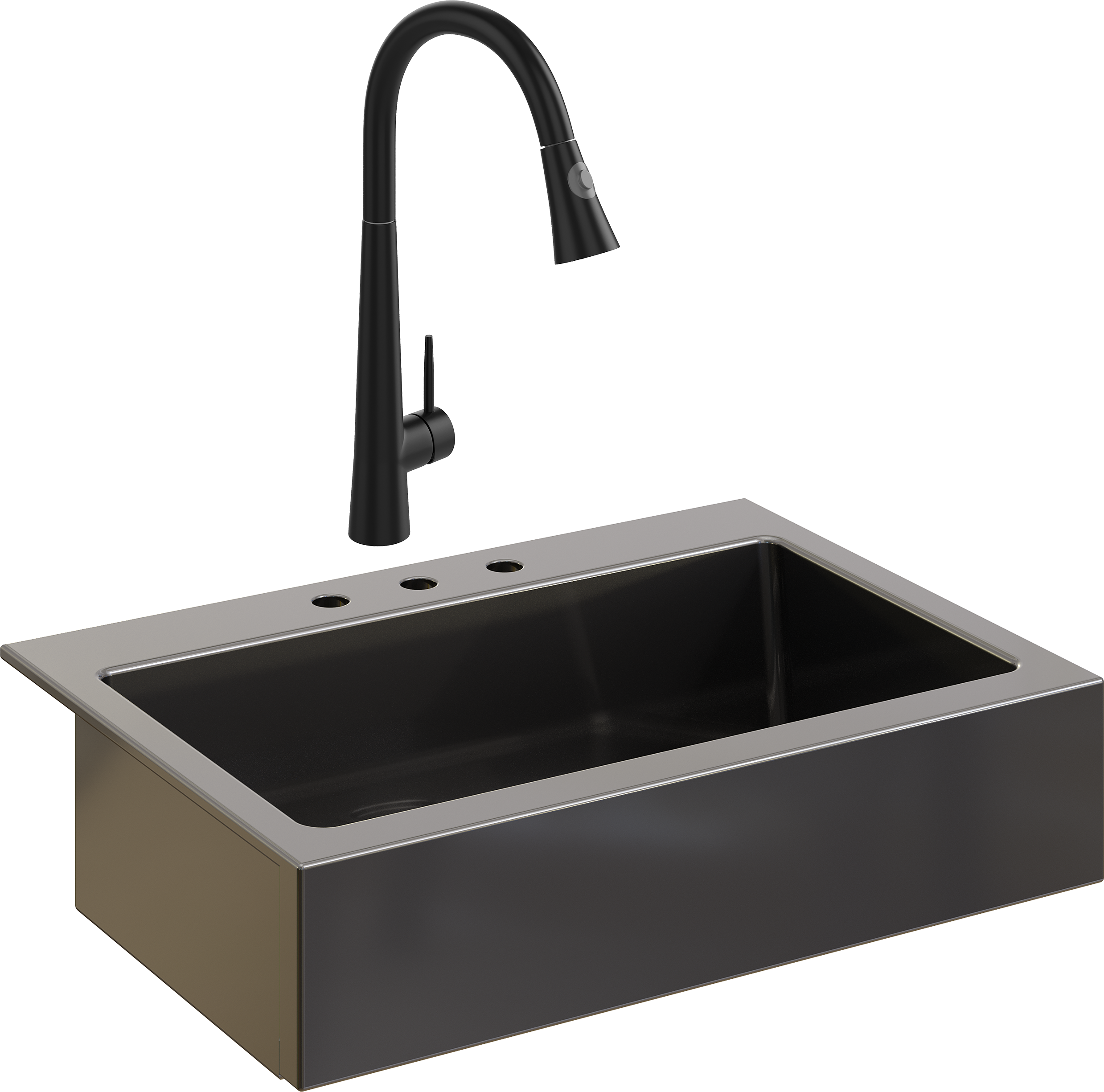 Комплект Мойка кухонная Domaci Сиена 50186-110 с 3 отверстиями, черная матовая + Смеситель Ливорно WFD04098 черный