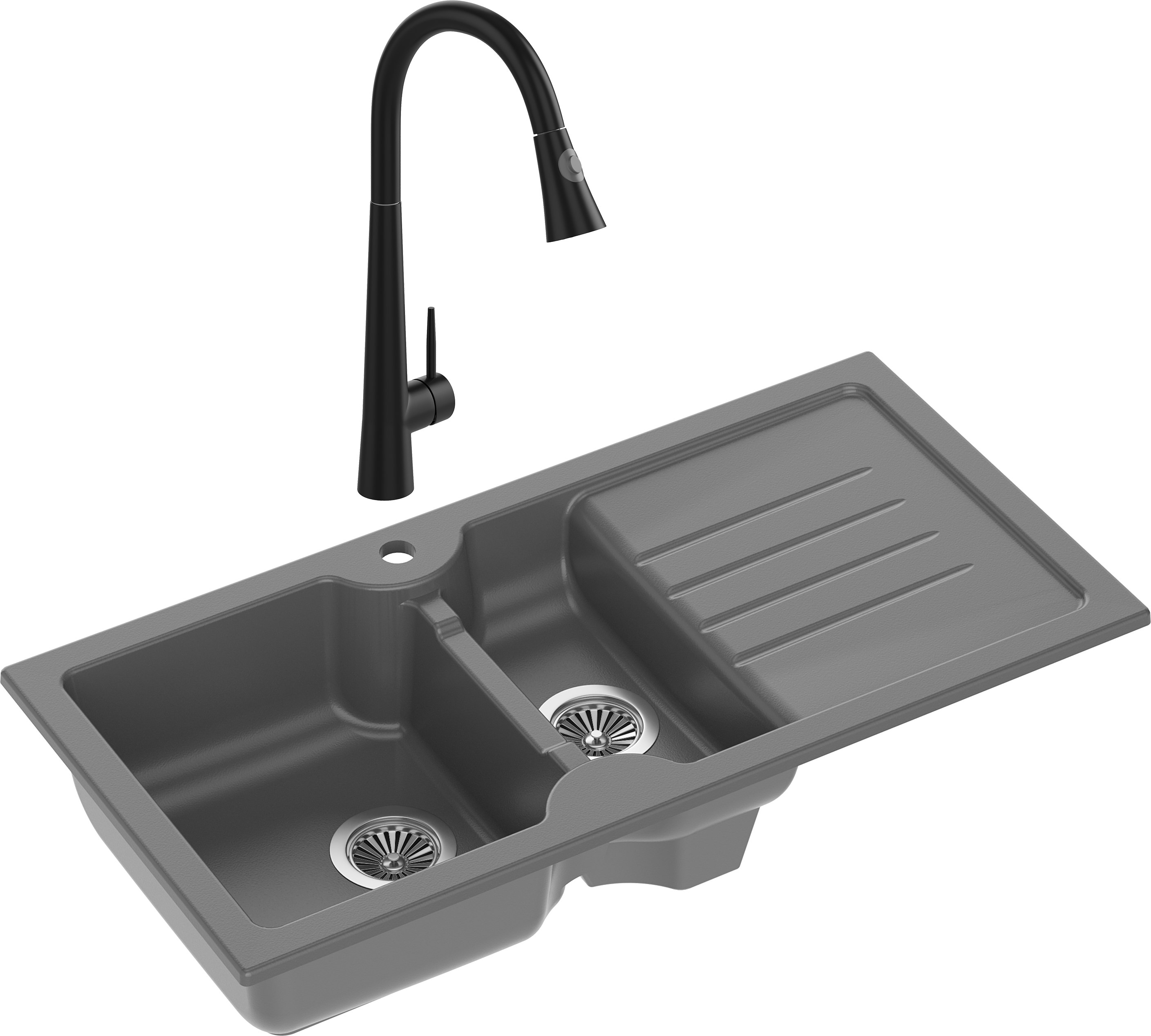Комплект Мойка Domaci Сиена 54100-112 антрацит + Смеситель Ливорно WFD04098 черный