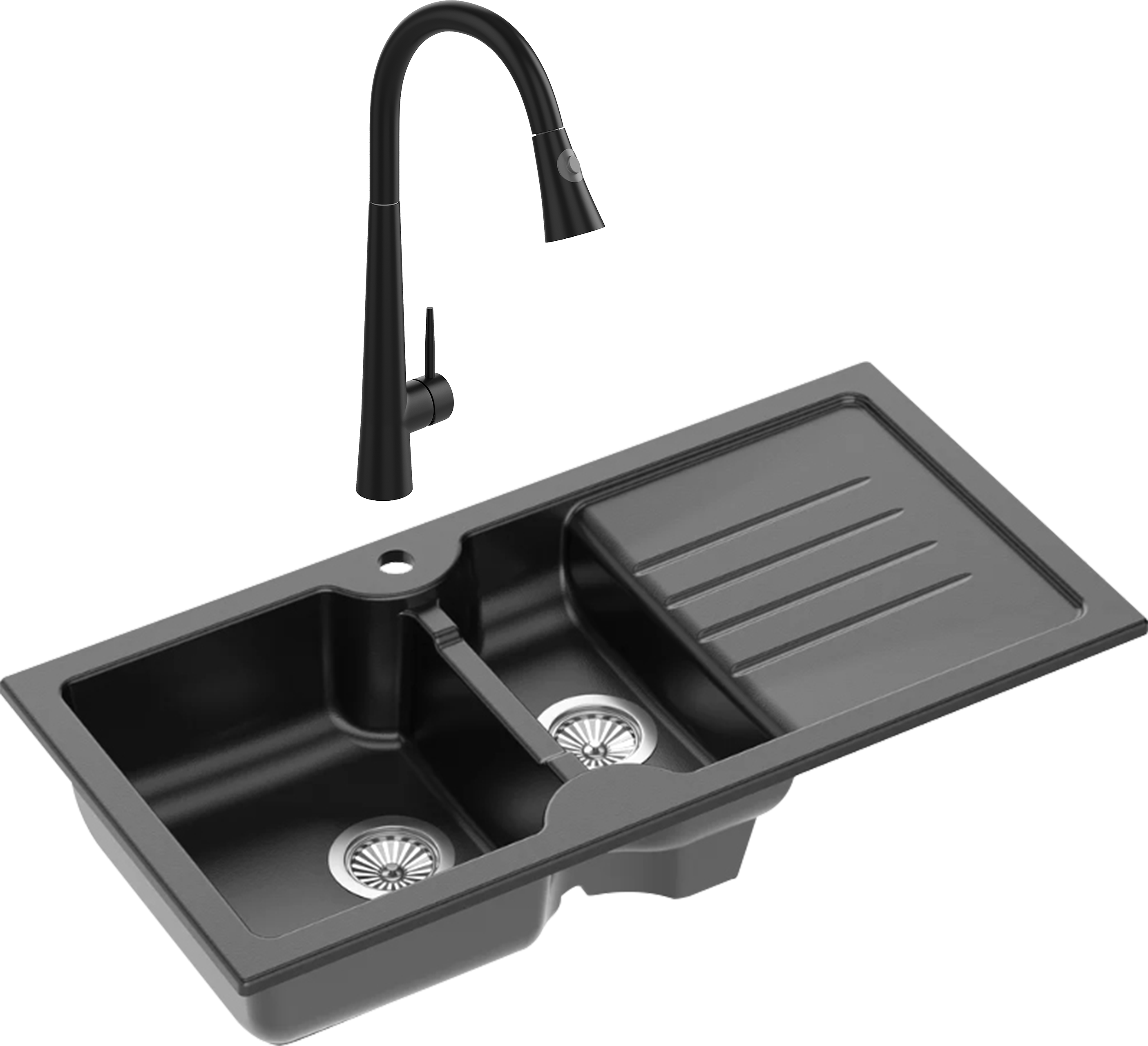 Комплект Мойка Domaci Сиена 54100-110 черная матовая + Смеситель Ливорно WFD04098 черный