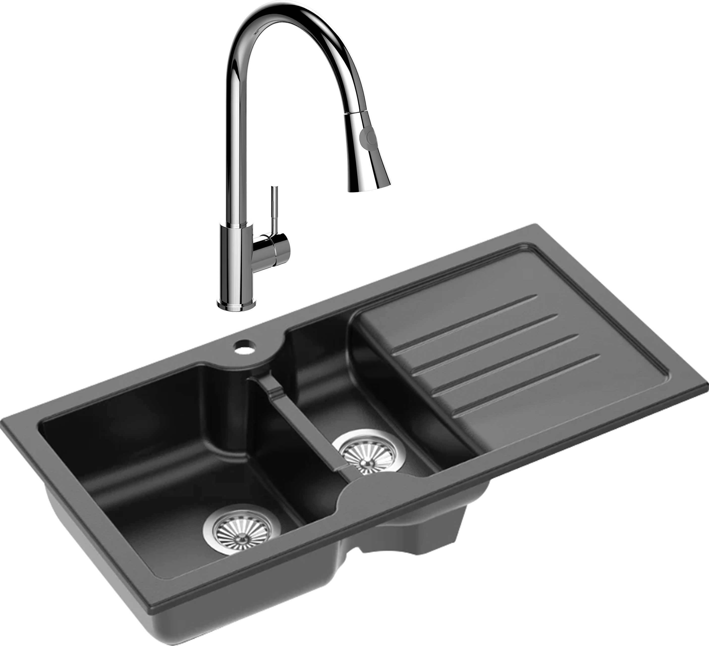 Комплект Мойка Domaci Сиена 54100-110 черная матовая + Смеситель Ливорно WFD04093