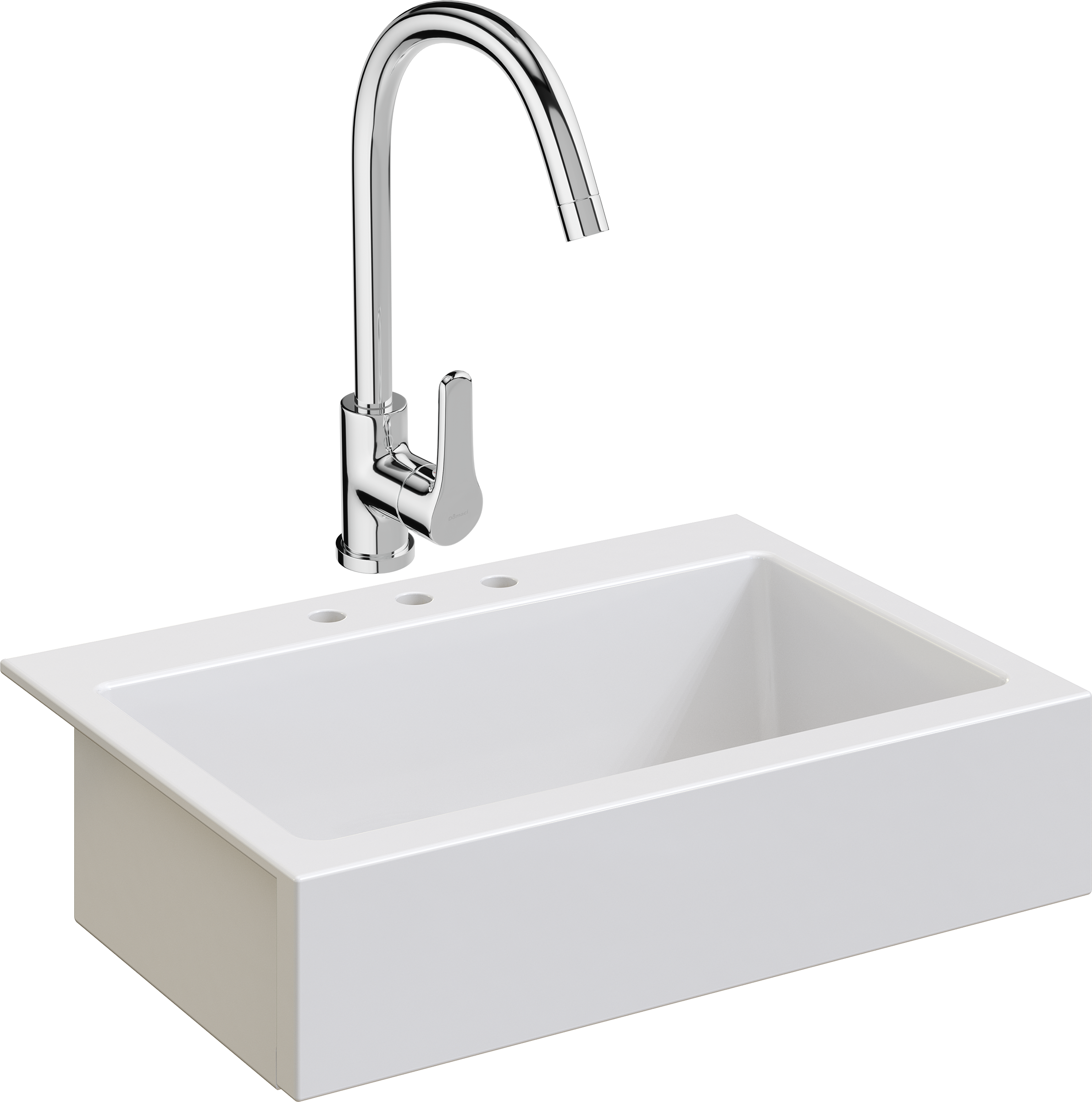 Комплект Мойка Domaci Сиена 50186-101 с 3 отверстиями, белый глянец + Смеситель Ливорно 33110-205/1CG-IG11