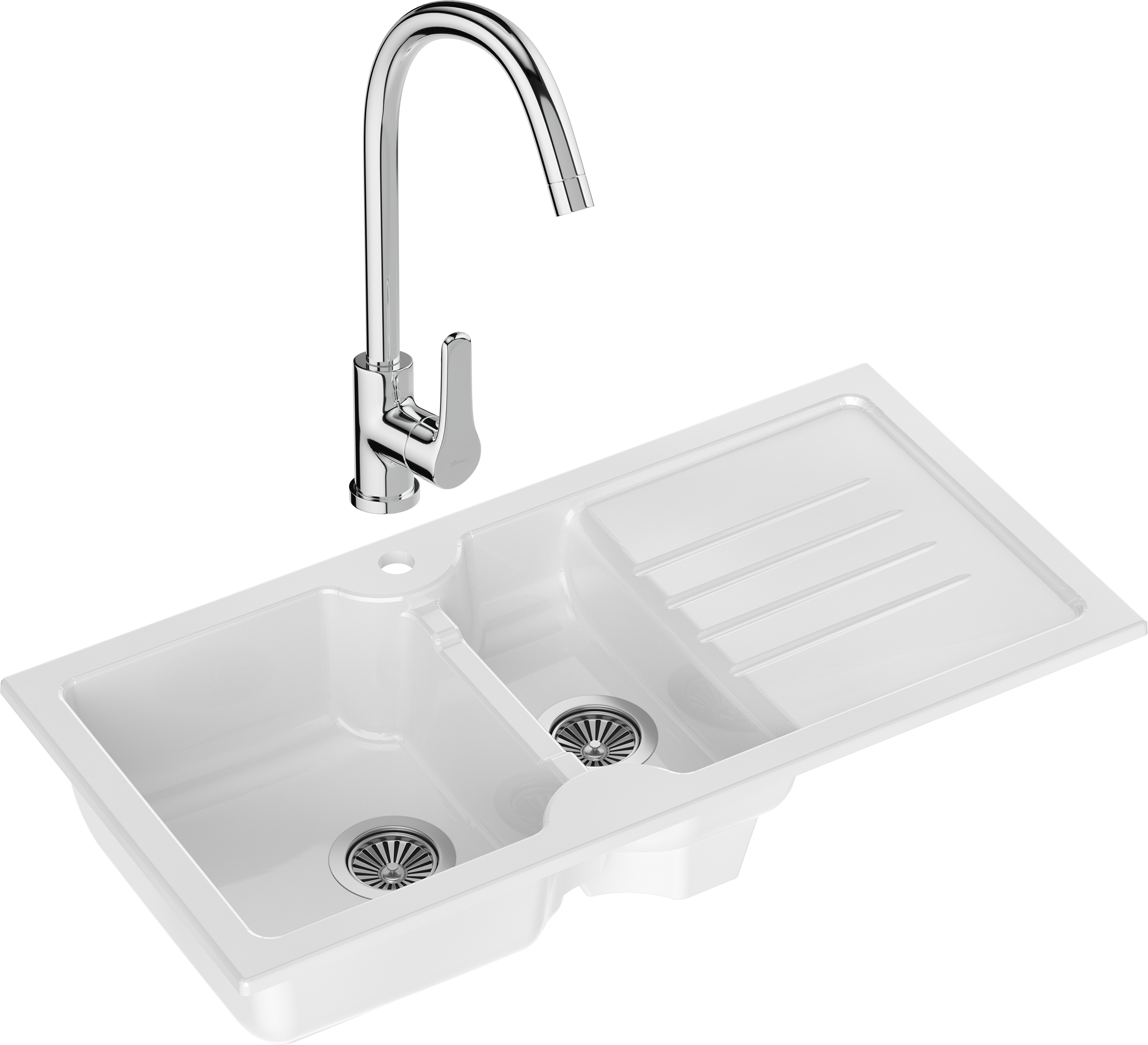 Комплект Мойка Domaci Сиена 54100-101 белый глянец + Смеситель Ливорно 33110-205/1CG-IG11