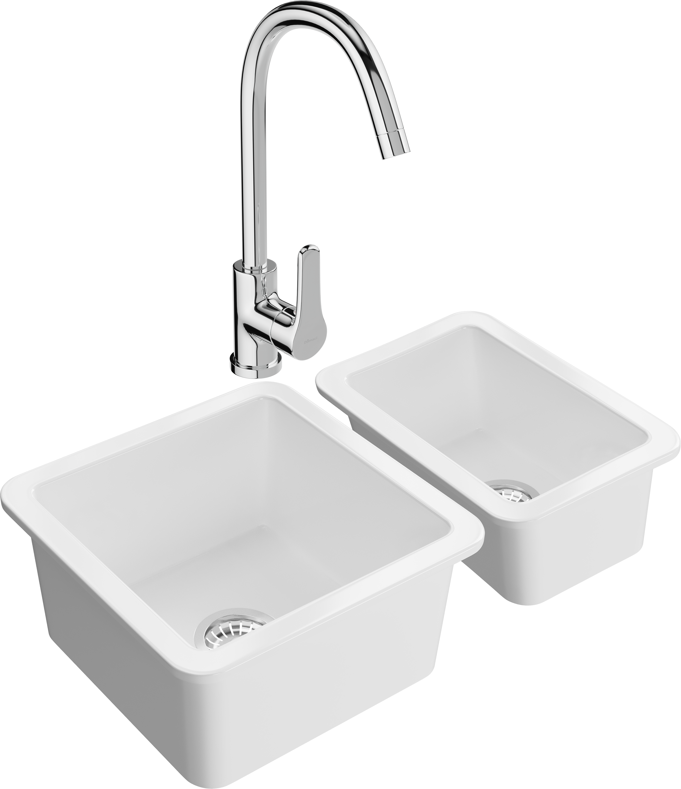 Комплект Мойка Domaci Сиена 50345-101 белый глянец + Мойка 50325-101 белый глянец + Смеситель Ливорно 33110-205/1CG-IG11
