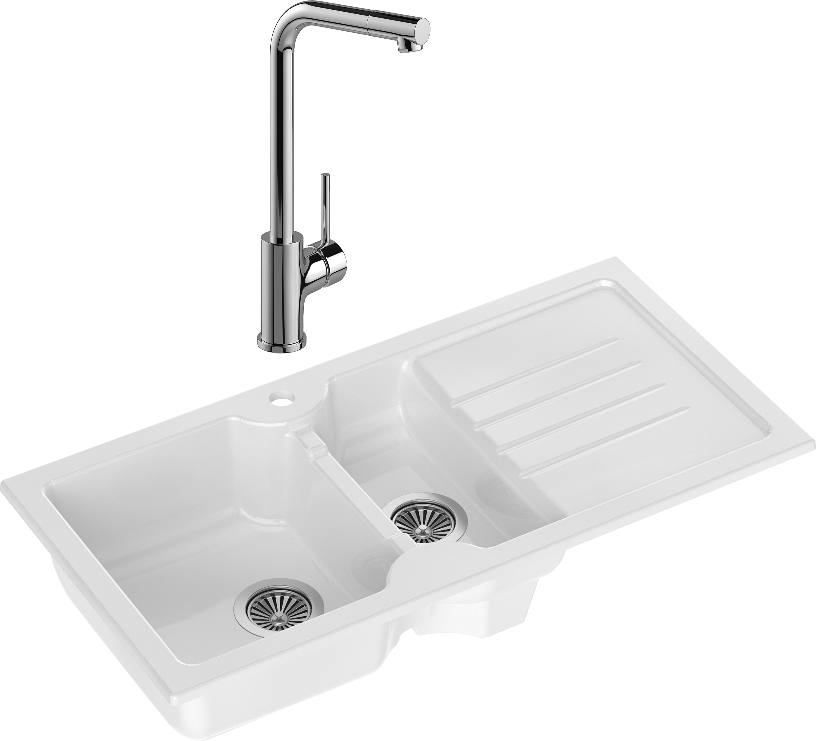 Комплект Мойка Domaci Сиена 54100-101 белый глянец + Смеситель Ливорно WFD05002K