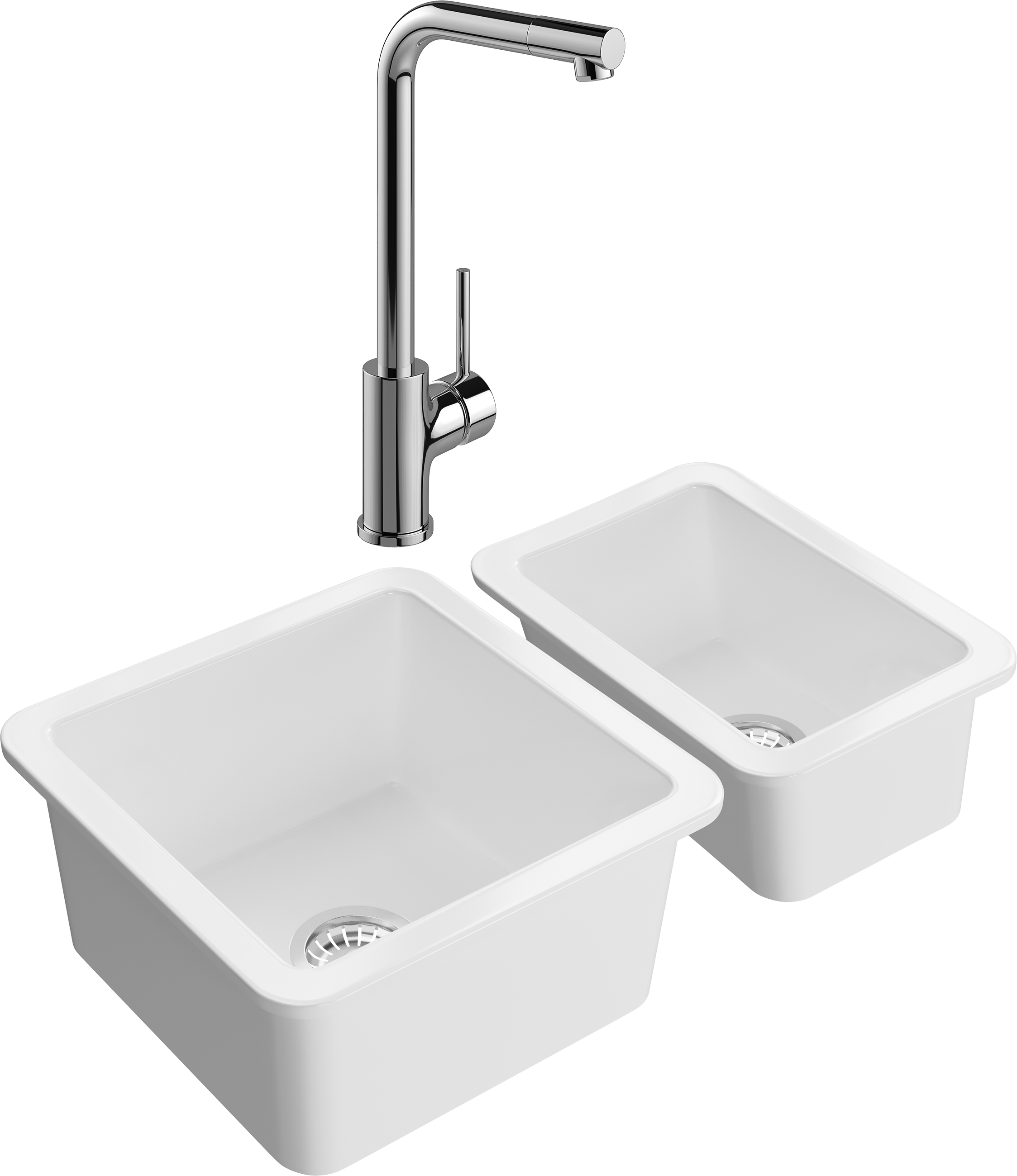 Комплект Мойка Domaci Сиена 50345-101 белый глянец + Мойка 50325-101 белый глянец + Смеситель Ливорно WFD05002K