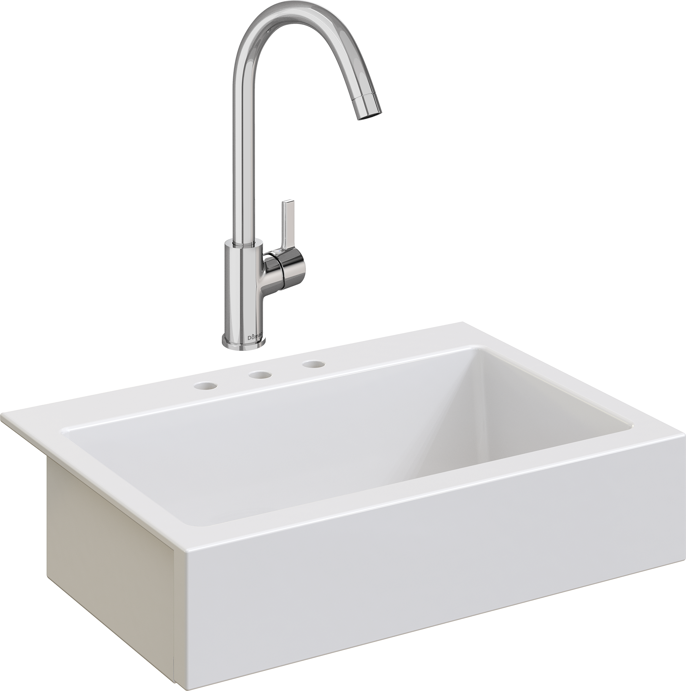 Комплект Мойка Domaci Сиена 50186-101 с 3 отверстиями, белый глянец + Смеситель Ливорно