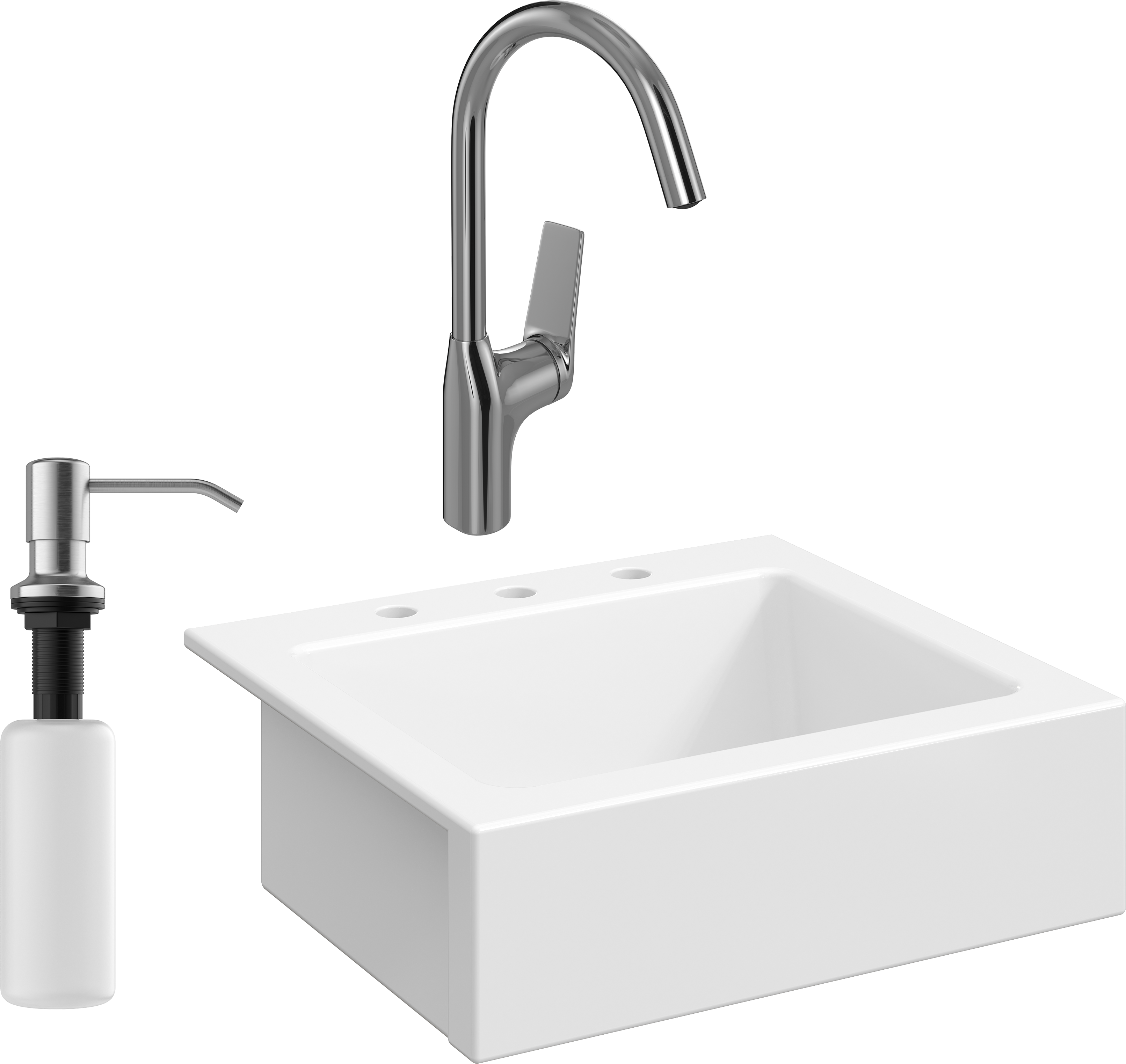 Комплект Мойка Domaci Сиена 50166-101 с 3 отверстиями, белый глянец + Смеситель STWORKI HDA5708XH2 + Дозатор Равенна 401 сатин