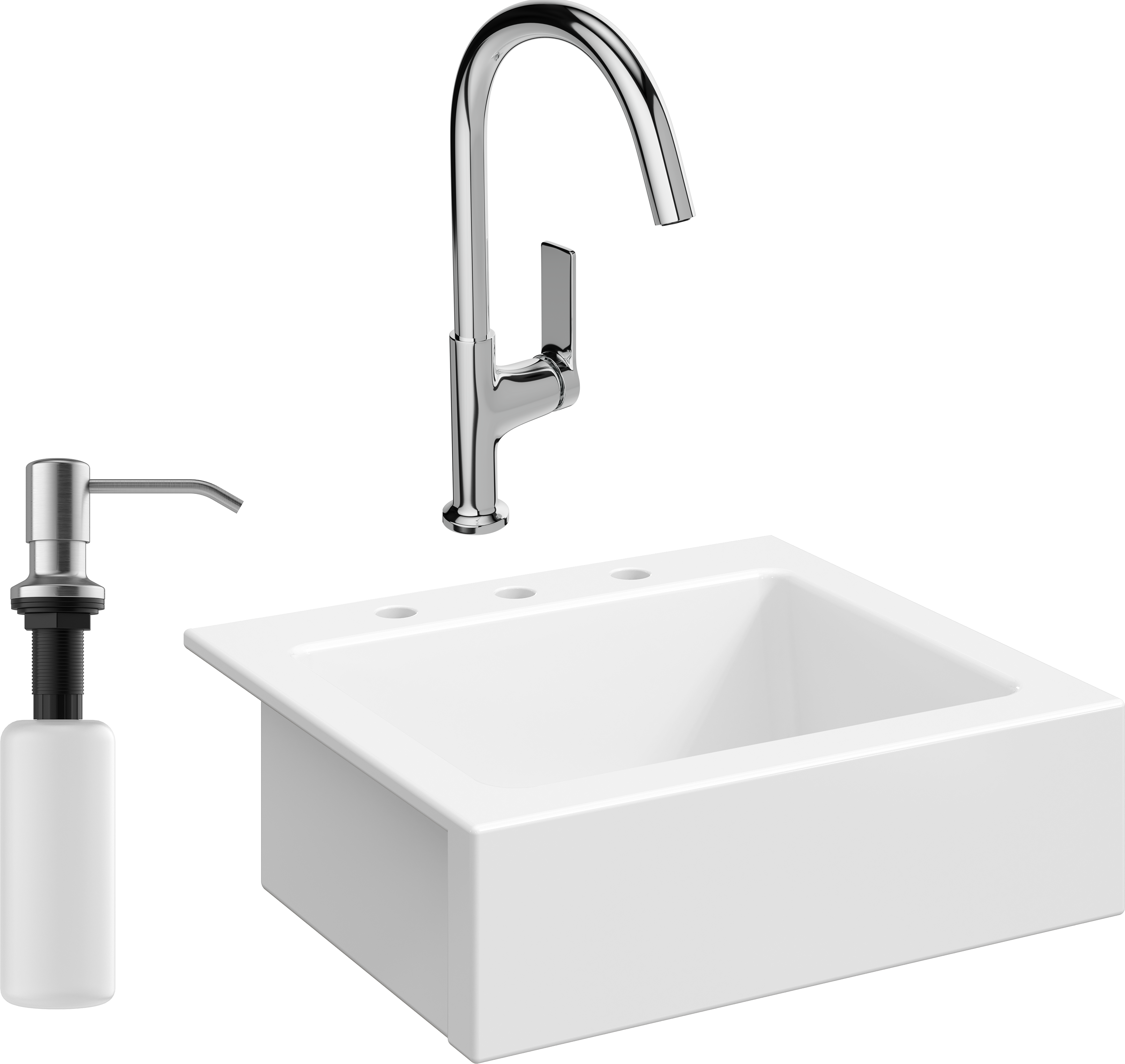 Комплект Мойка Domaci Сиена 50166-101 с 3 отверстиями, белый глянец + Смеситель STWORKI HDA4228XH2 + Дозатор Равенна 401 сатин