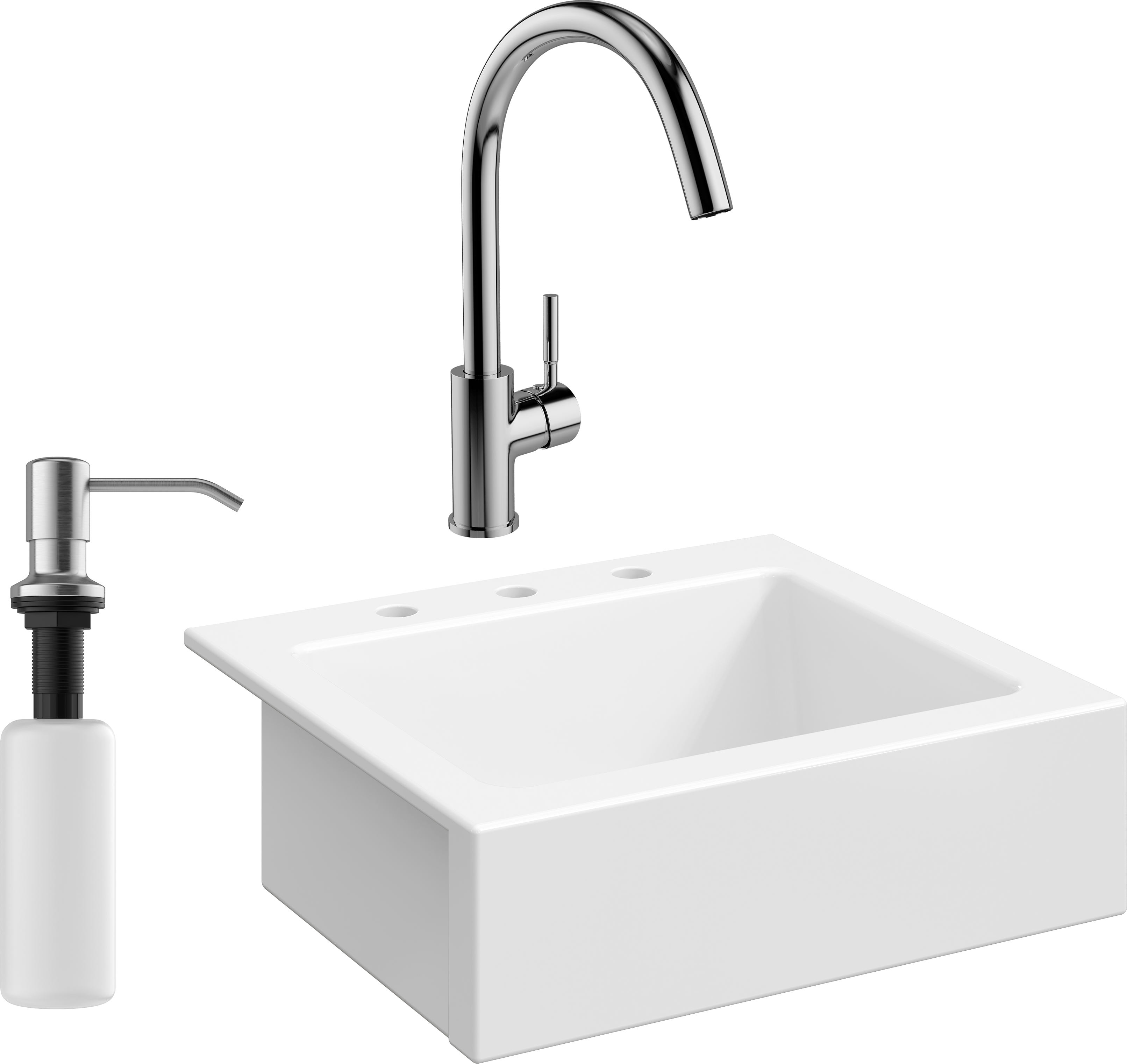 Комплект Мойка кухонная Domaci Сиена 50166-101 с 3 отверстиями, белый глянец + Смеситель STWORKI HDN0112XH + Дозатор Равенна 401 сатин