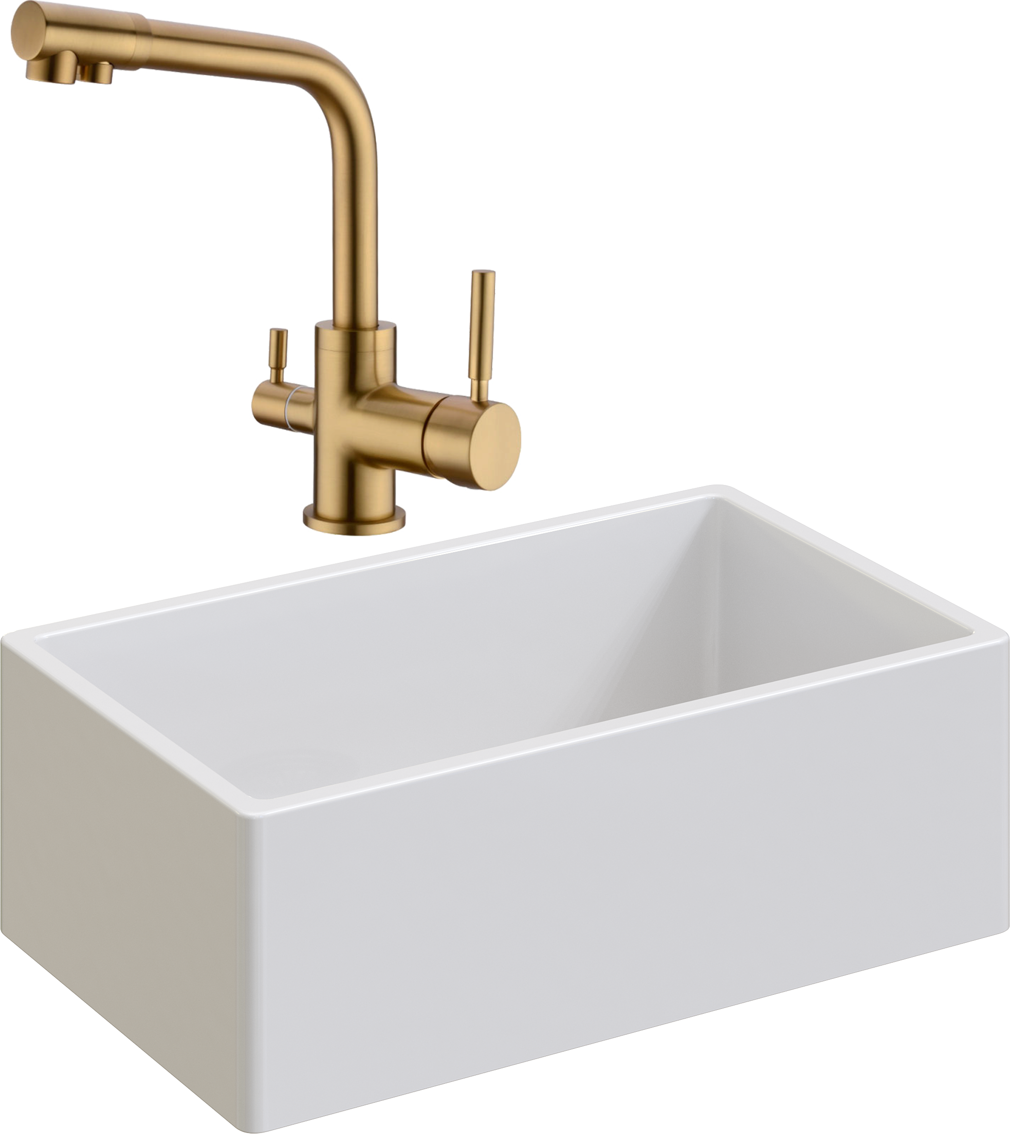 Комплект Мойка Domaci Сиена 50276-101 белый глянец + Смеситель Равенна DCB 3003 золото