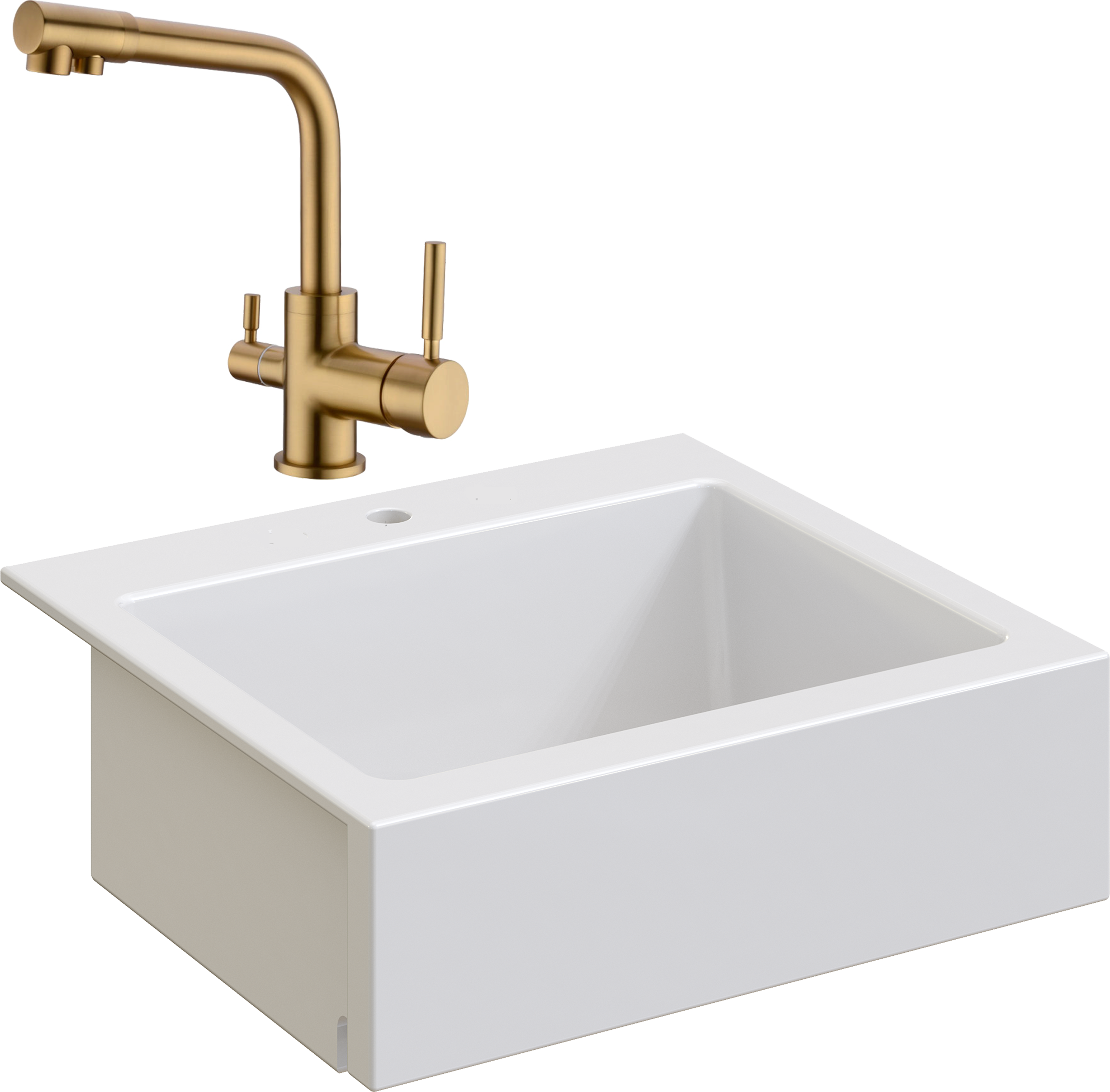 Комплект Мойка Domaci Сиена 50166-101 с 1 отверстием, белый глянец + Смеситель Равенна DCB 3003 золото