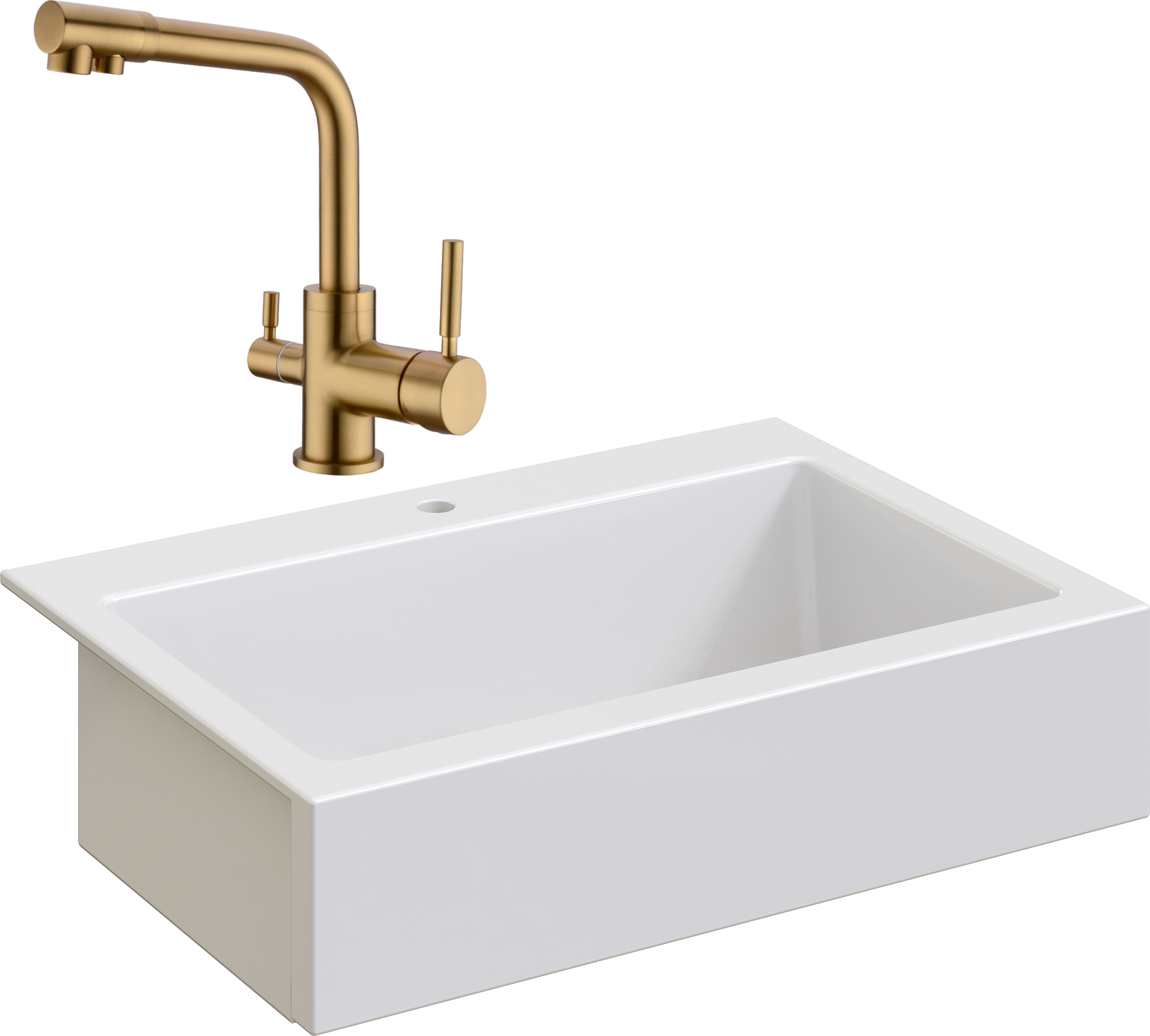 Комплект Мойка Domaci Сиена 50186-101 с 1 отверстием, белый глянец + Смеситель Равенна DCB 3003 золото