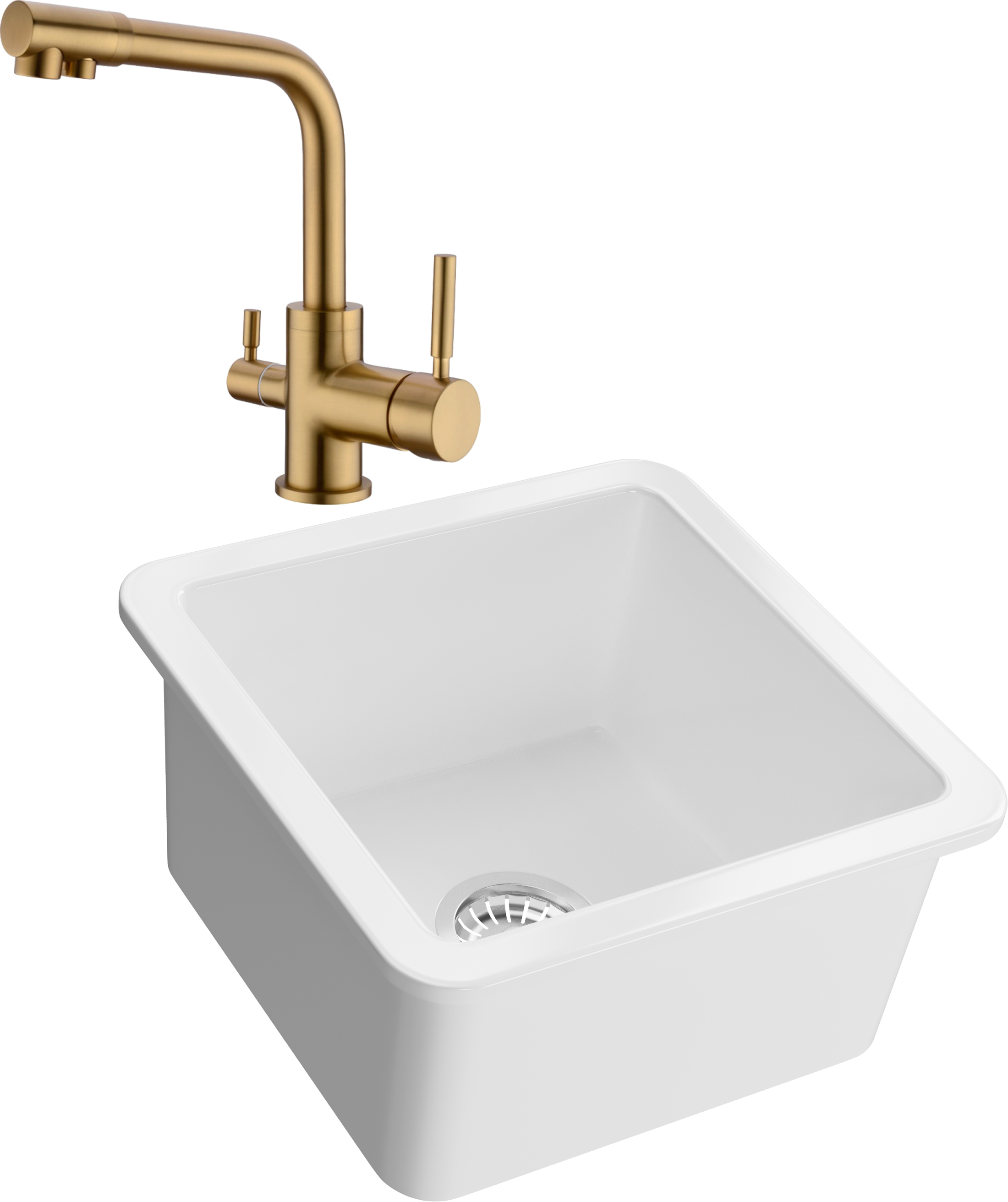 Комплект Мойка Domaci Сиена 50345-101 белый глянец + Смеситель Равенна DCB 3003 золото