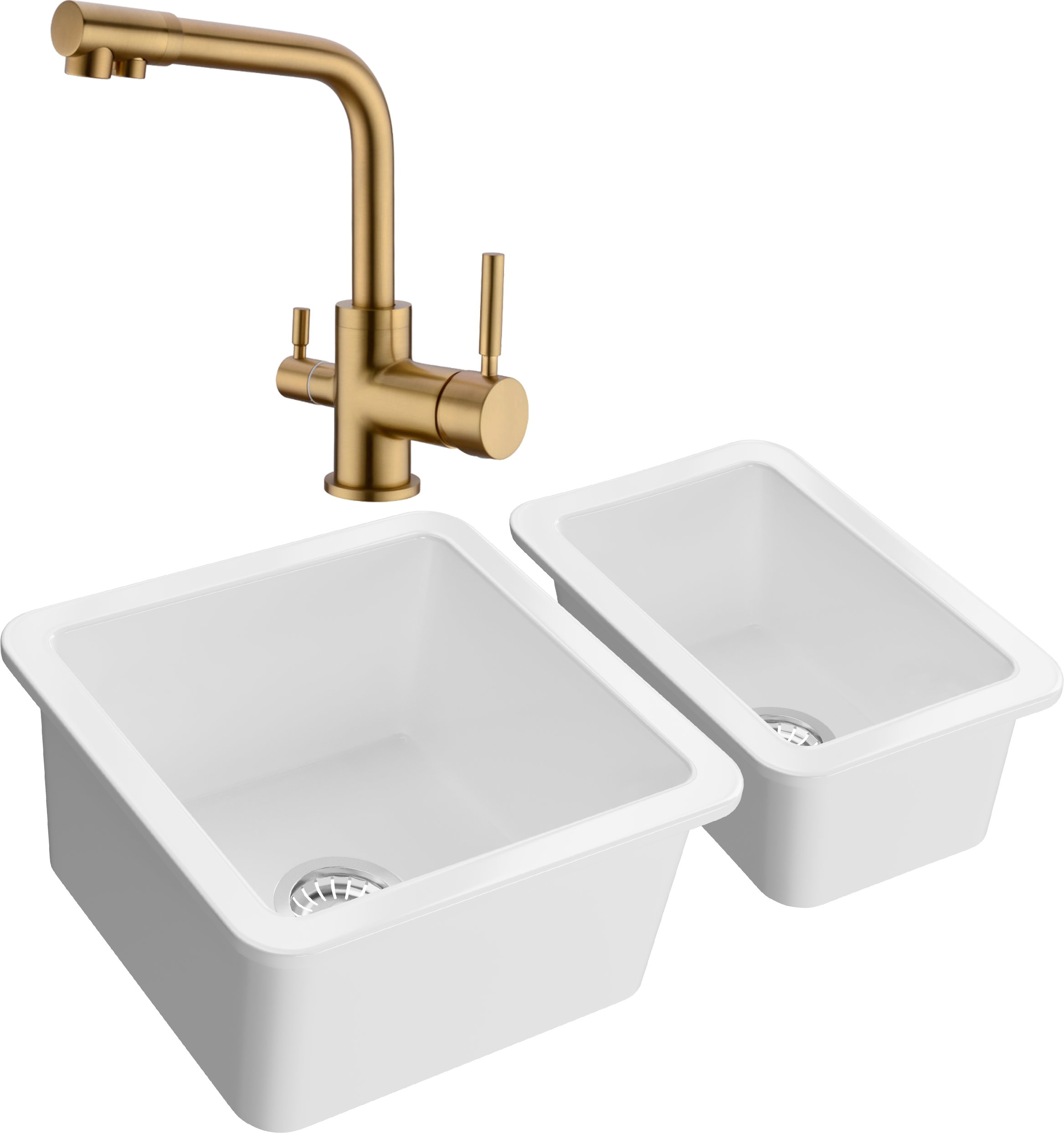 Комплект Мойка Domaci Сиена 50345-101 белый глянец + Мойка 50325-101 белый глянец + Смеситель Равенна DCB 3003 золото