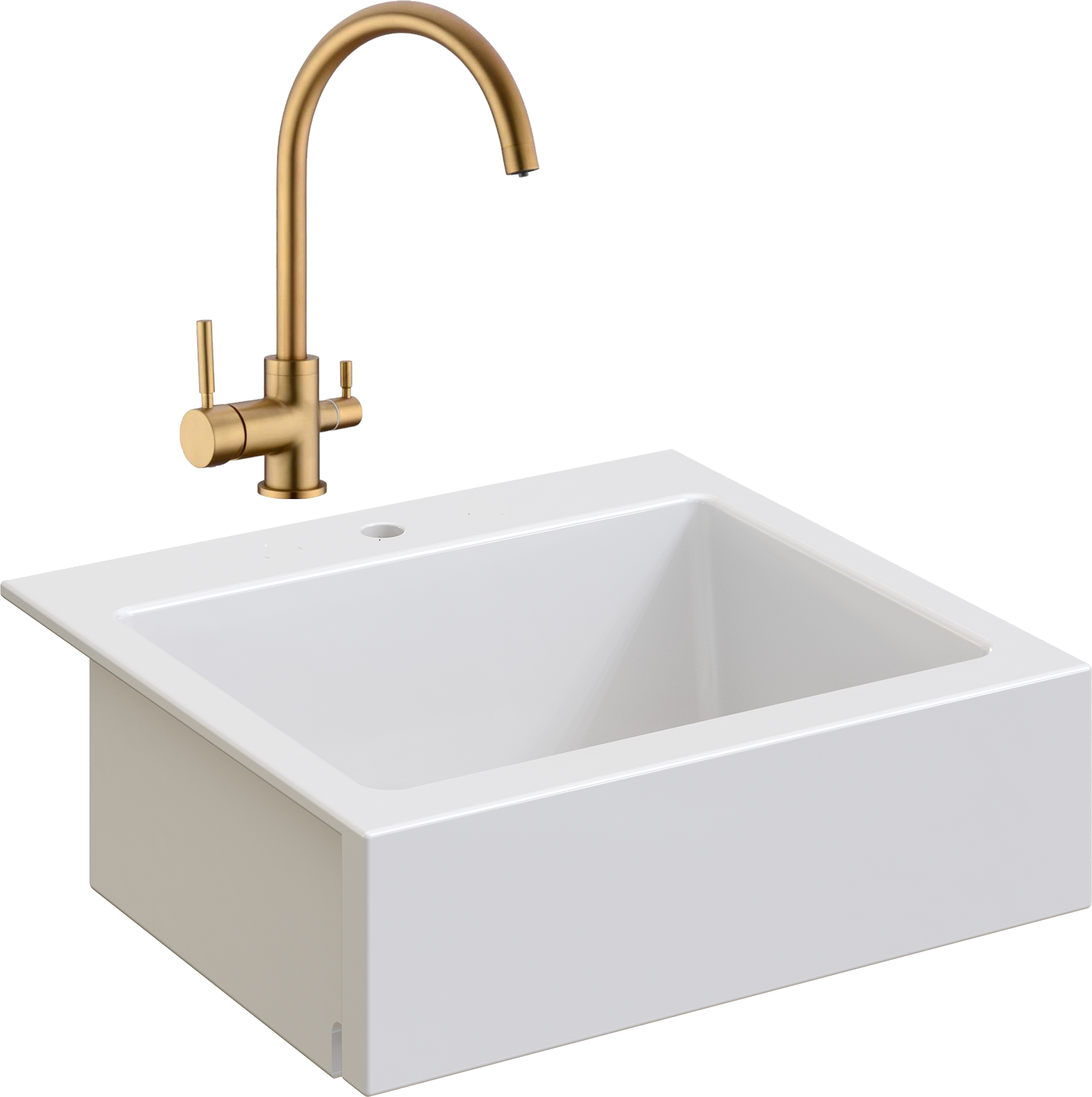 Комплект Мойка Domaci Сиена 50166-101 с 1 отверстием, белый глянец + Смеситель Равенна DCB 3007 золото