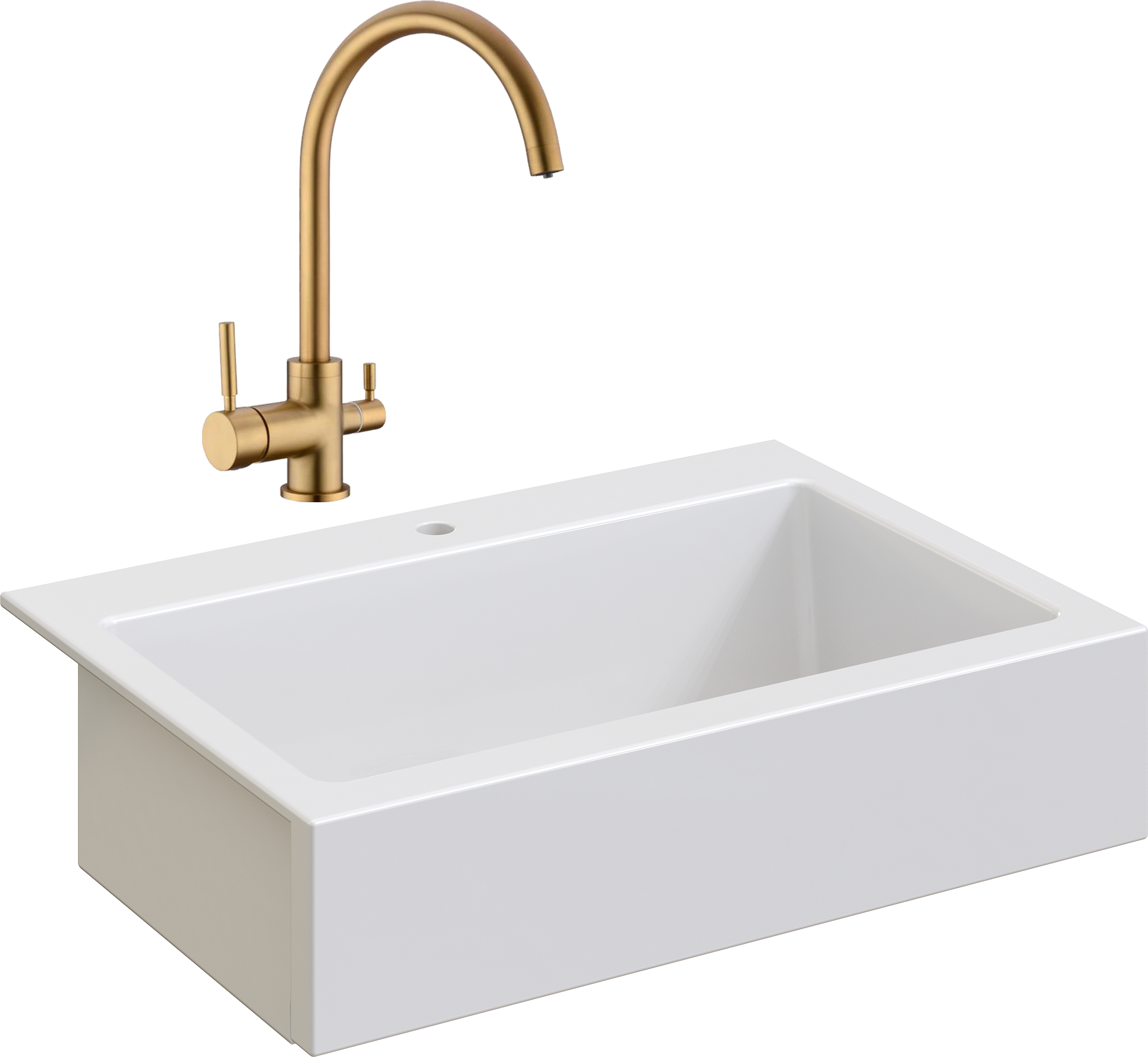 Комплект Мойка Domaci Сиена 50186-101 с 1 отверстием, белый глянец + Смеситель Равенна DCB 3007 золото