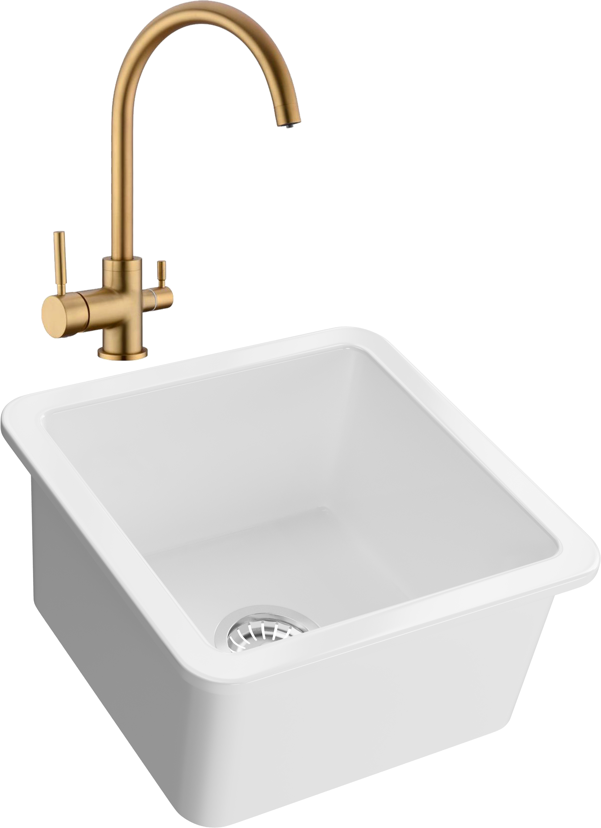 Комплект Мойка Domaci Сиена 50345-101 белый глянец + Смеситель Равенна DCB 3007 золото