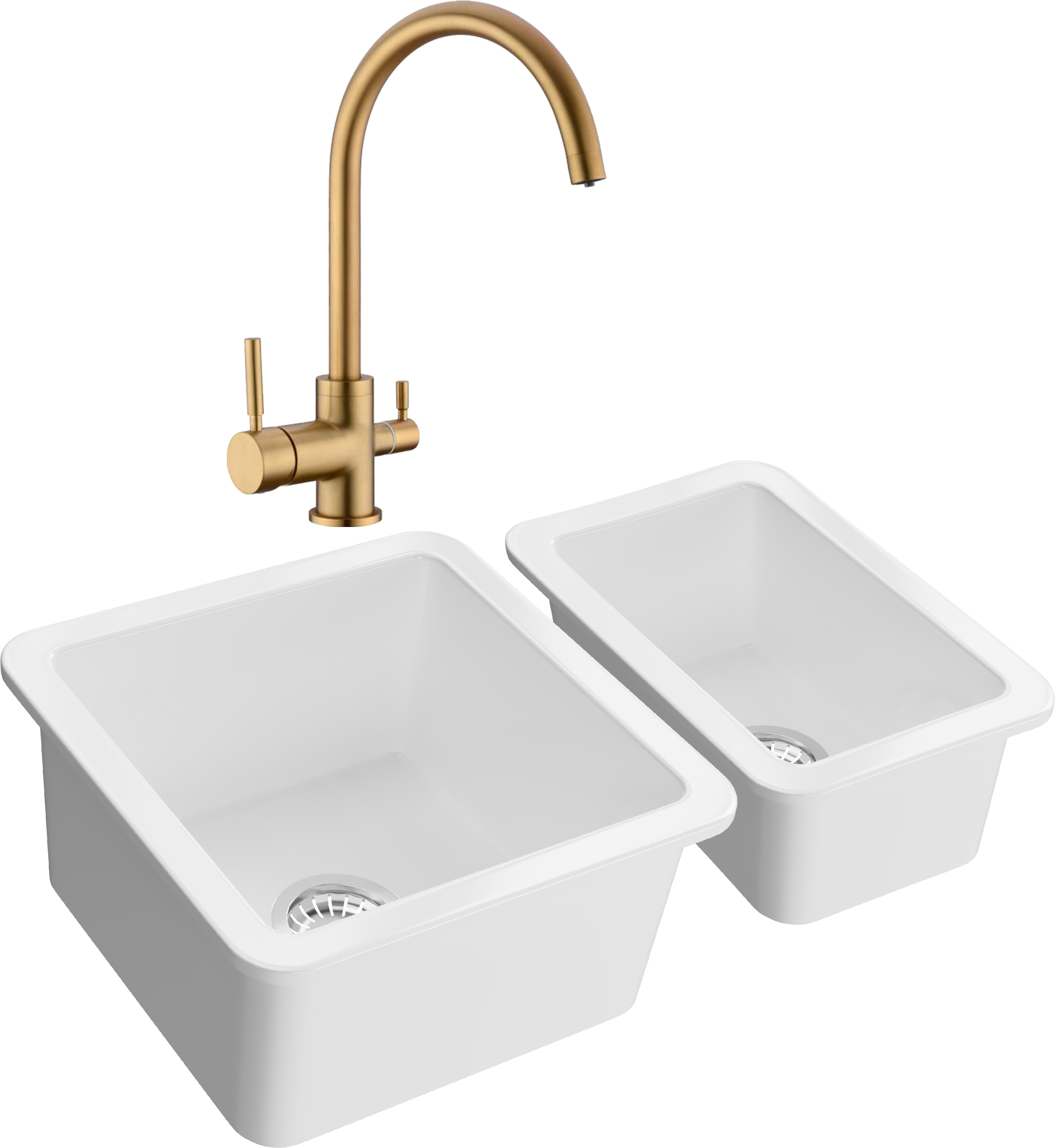 Комплект Мойка Domaci Сиена 50345-101 белый глянец + Мойка 50325-101 белый глянец + Смеситель Равенна DCB 3007 золото
