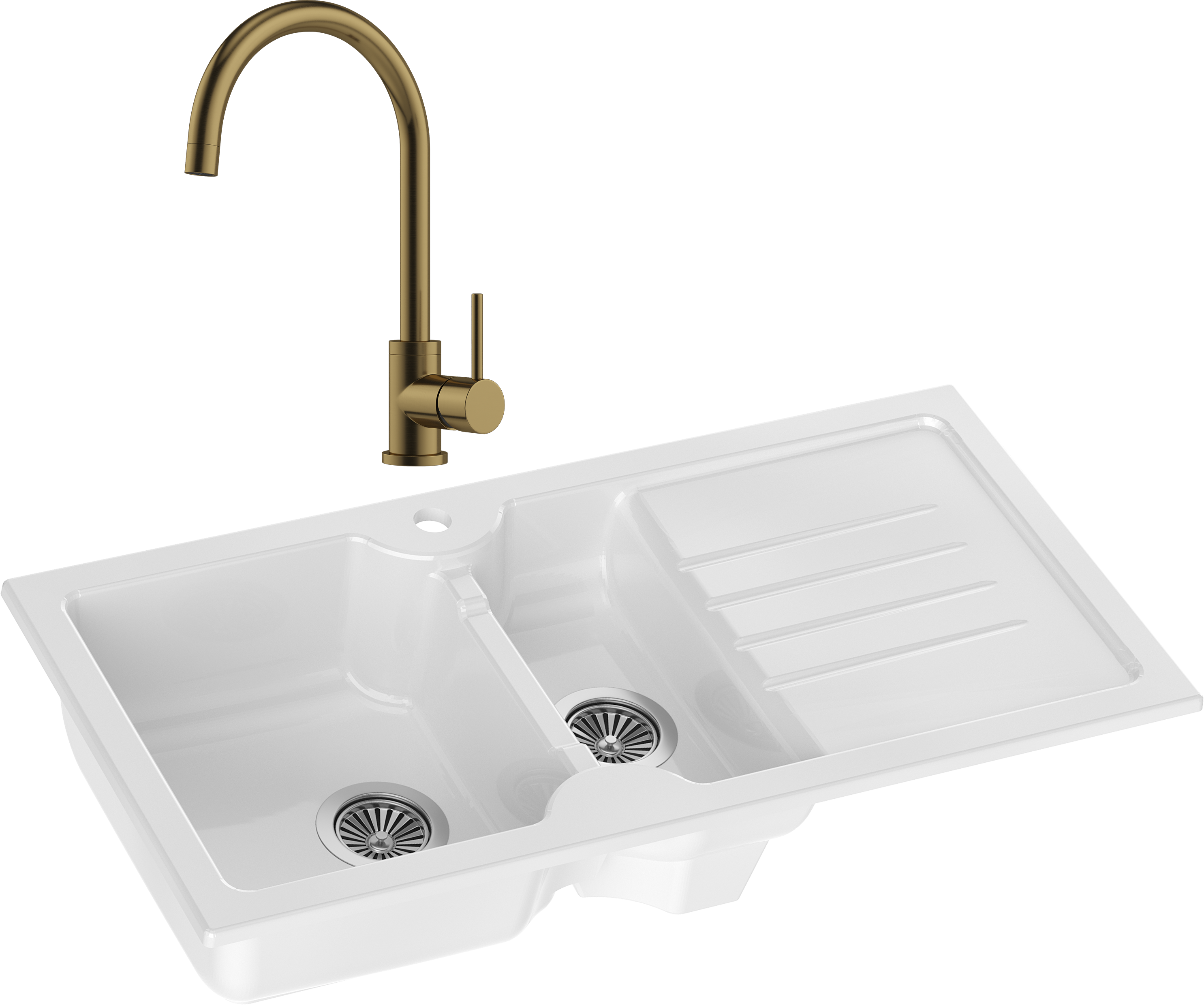 Комплект Мойка Domaci Сиена 54100-101 белый глянец + Смеситель Равенна DCB 3004 золото