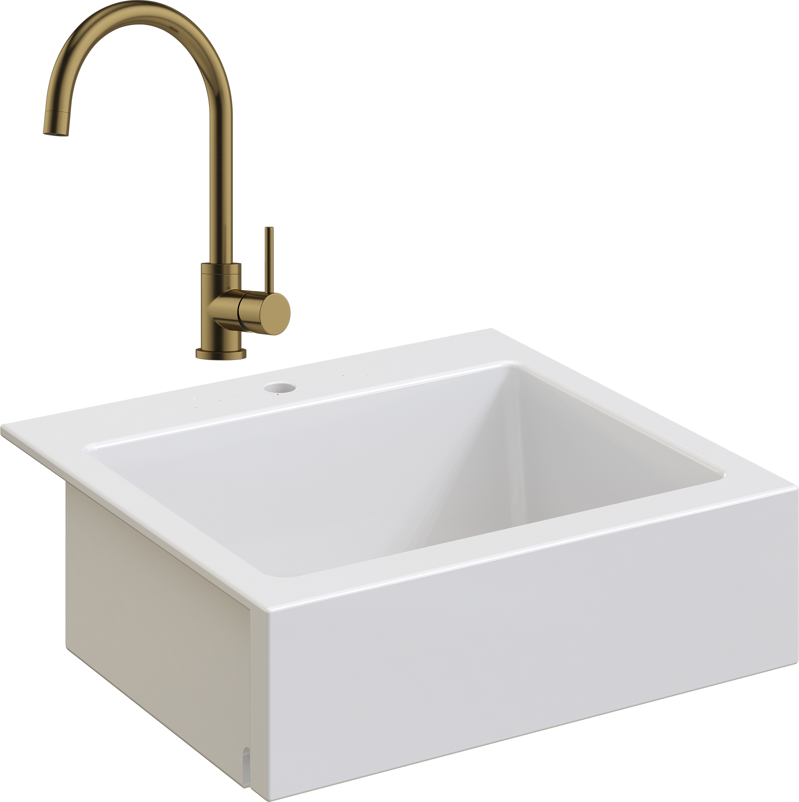 Комплект Мойка Domaci Сиена 50166-101 с 1 отверстием, белый глянец + Смеситель Равенна DCB 3004 золото