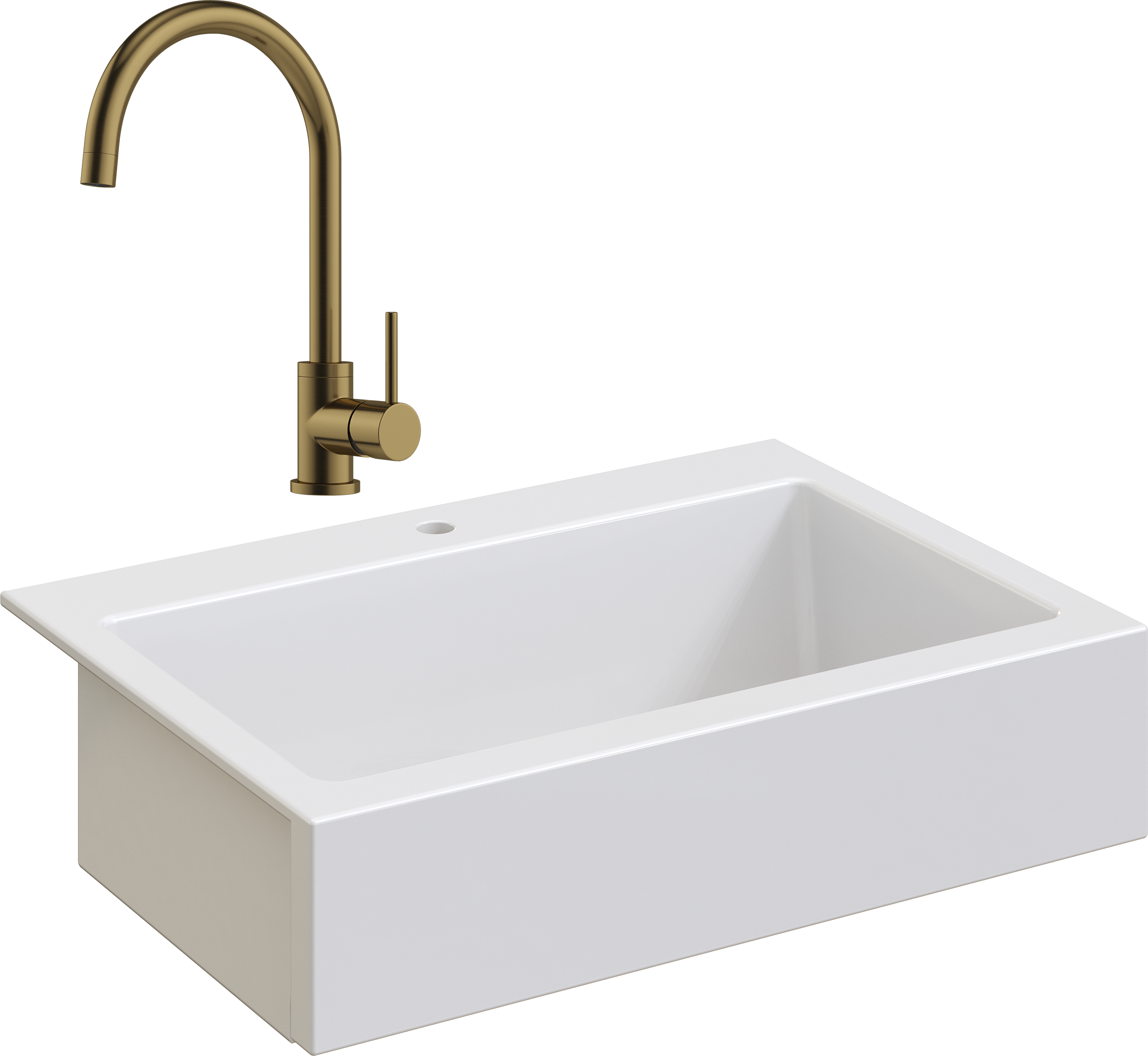 Комплект Мойка Domaci Сиена 50186-101 с 1 отверстием, белый глянец + Смеситель Равенна DCB 3004 золото