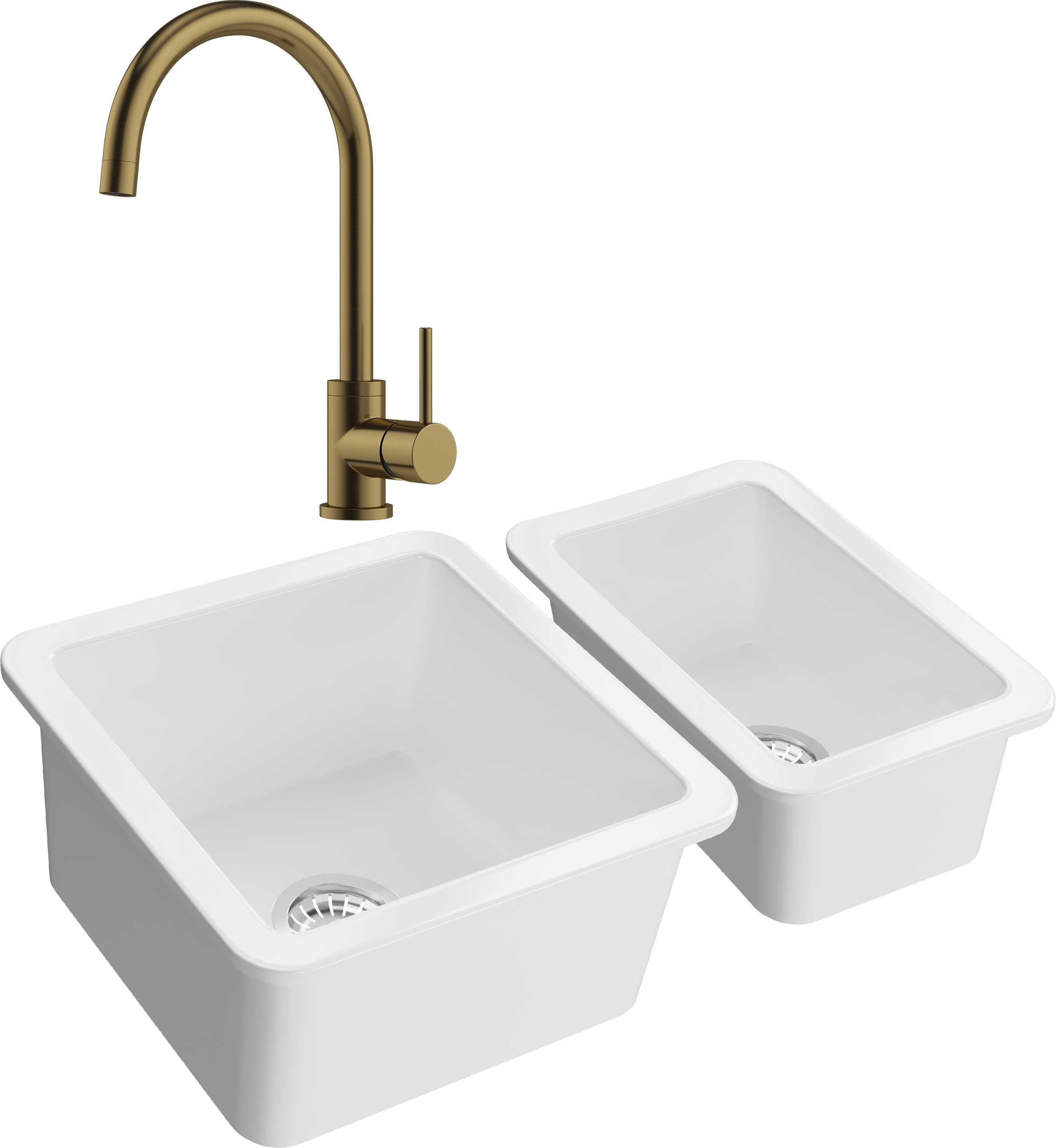 Комплект Мойка Domaci Сиена 50345-101 белый глянец + Мойка 50325-101 белый глянец + Смеситель Равенна DCB 3004 золото