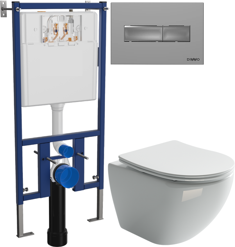 Комплект 3 в 1 Унитаз подвесной Ceramicanova Metropol CN4002 + Инсталляция DIWO 4501 + Кнопка 7321 цвет матовый хром