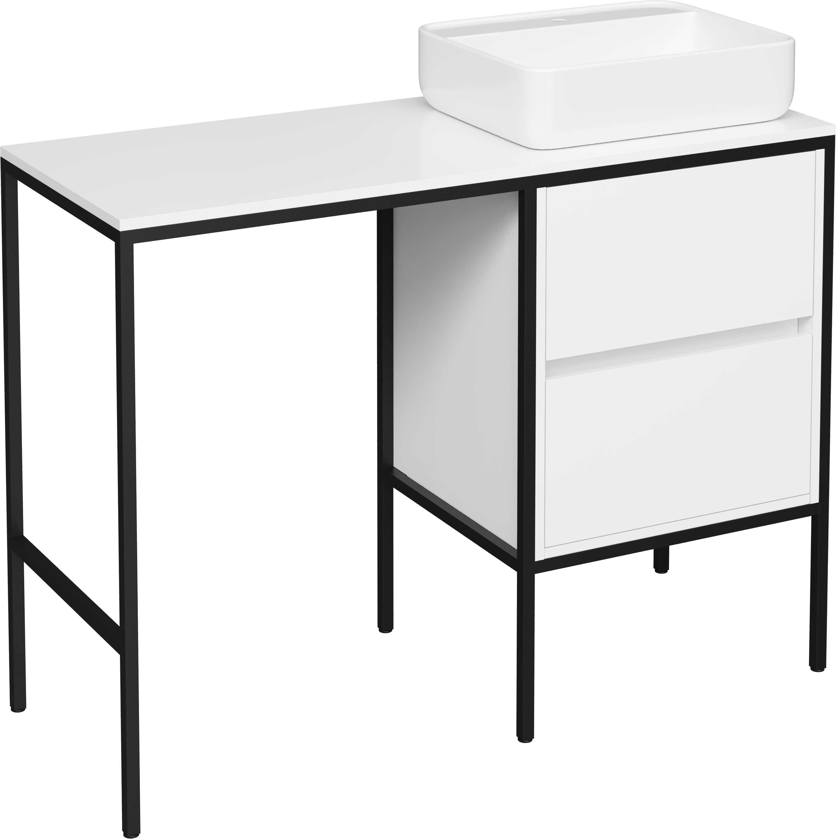 Тумба с раковиной STWORKI Флом 120 глянцевая белая, со столешницей, под стиральную машину, раковина Soul 2