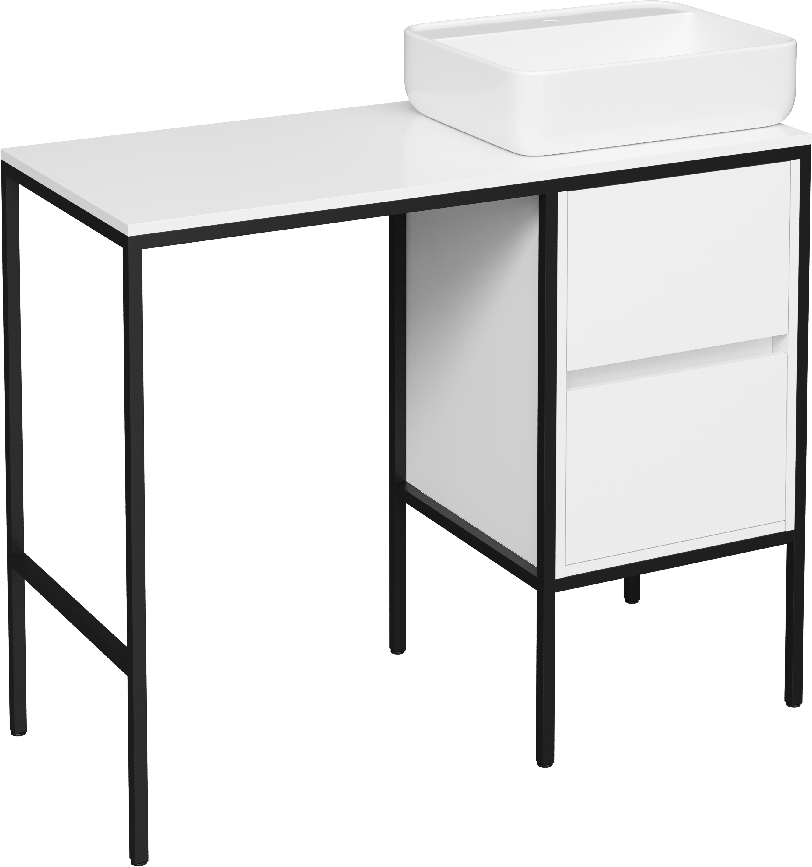 Тумба с раковиной STWORKI Флом 110 глянцевая белая, со столешницей, под стиральную машину, раковина Soul 2