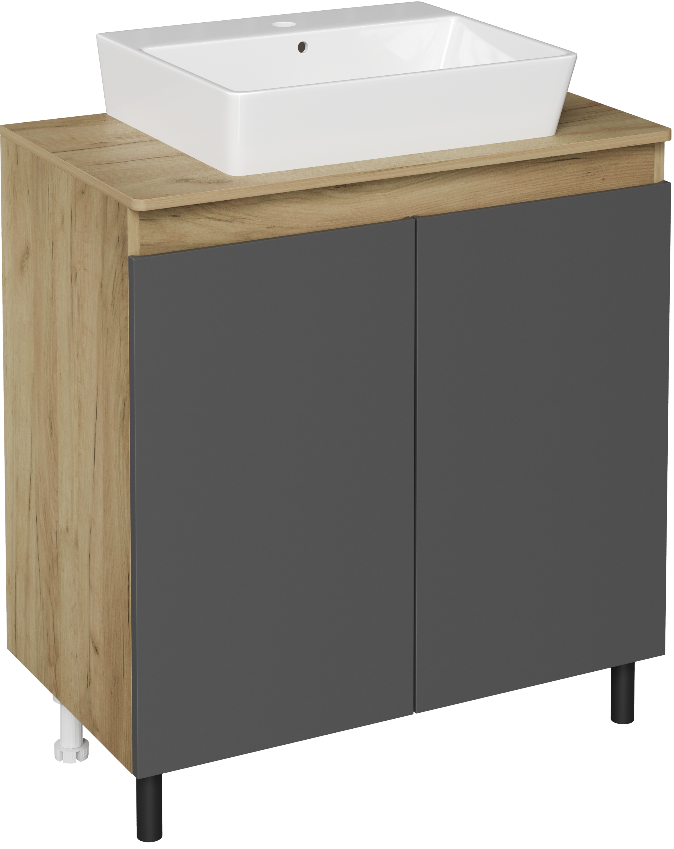 Тумба с раковиной DIWO Кострома 80 напольная, антрацит, столешница дуб крафт